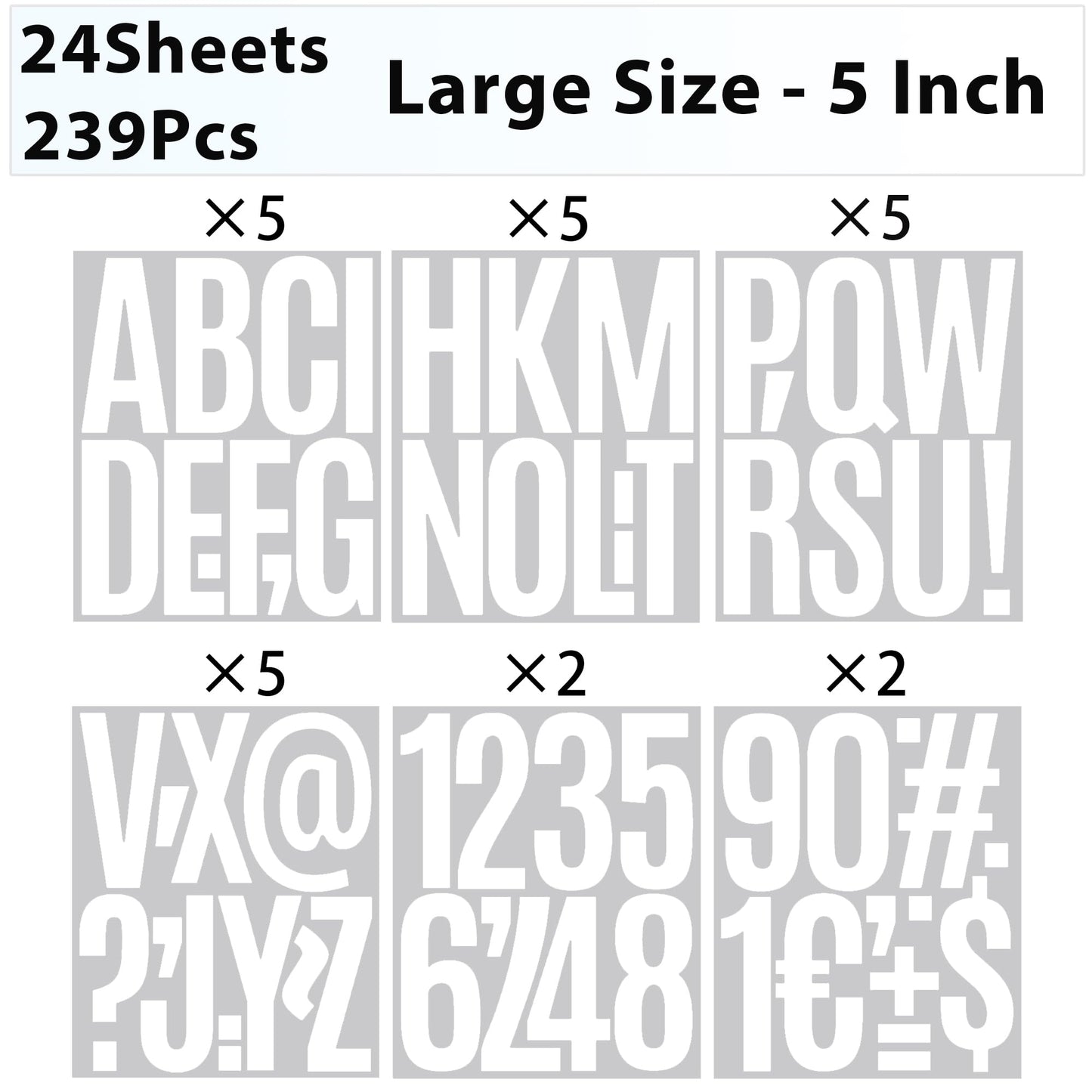 239Pcs 5 Inch Letters & Numbers Vinyl Stickers, 24 Sheets Durable Bulletin Board Letters - Easy Peel Self-Adhesive Decals for Classroom, Door & Window - Perfect for Bulletin Boards & Decor (Black) BST220