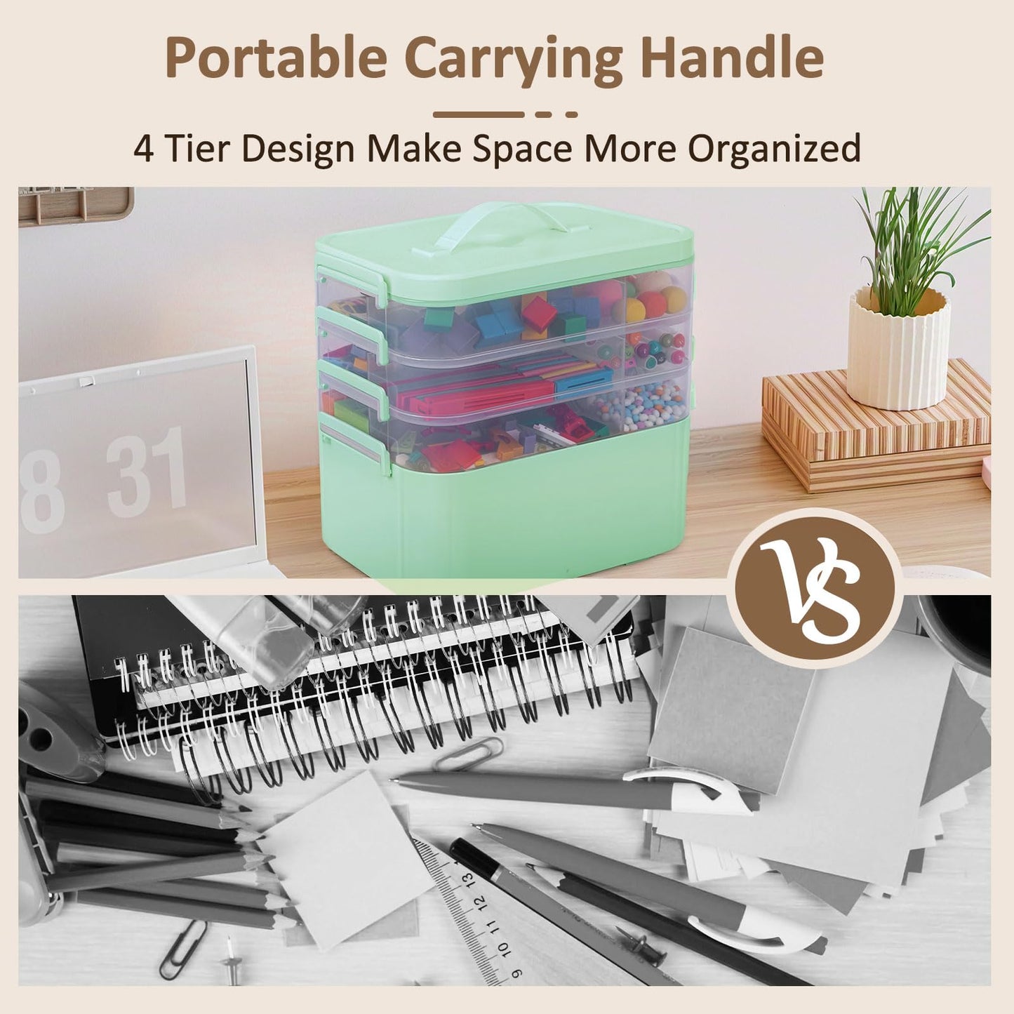 Gifhomfix 4-Layer Plastic Craft Organizers and Storage Box with Removable Trays, Storage Containers with lids and Handle, Art Supply Storage Organizer for Organizing Bead, Sewing, Tool（Green） BST220
