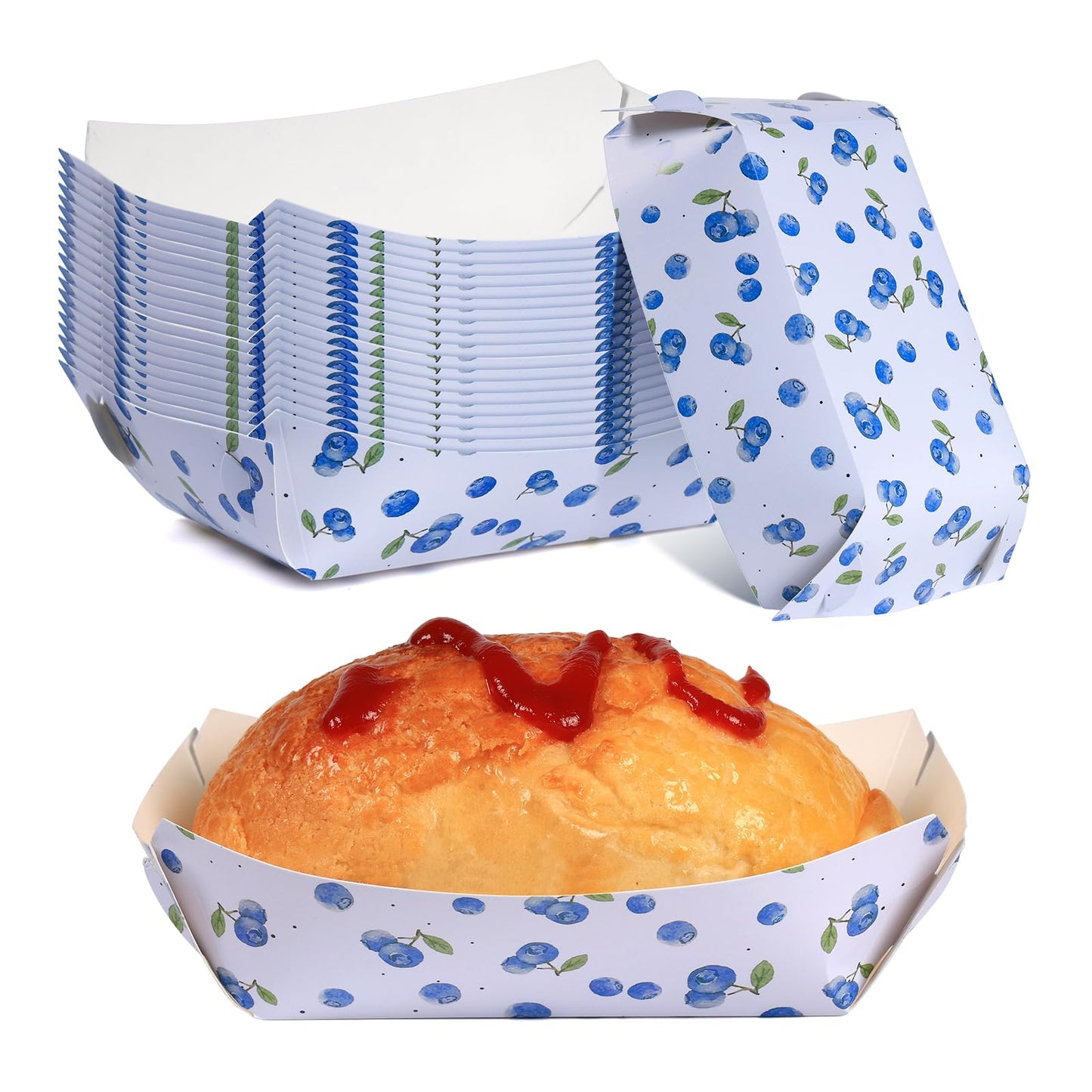 strawberry paper plates, disposable waterproof food trays, 1 lb., suitable for bulk strawberry-themed strawberry shortcake berry first birthday party supplies and gift decorations. (20, blueberry) BST220