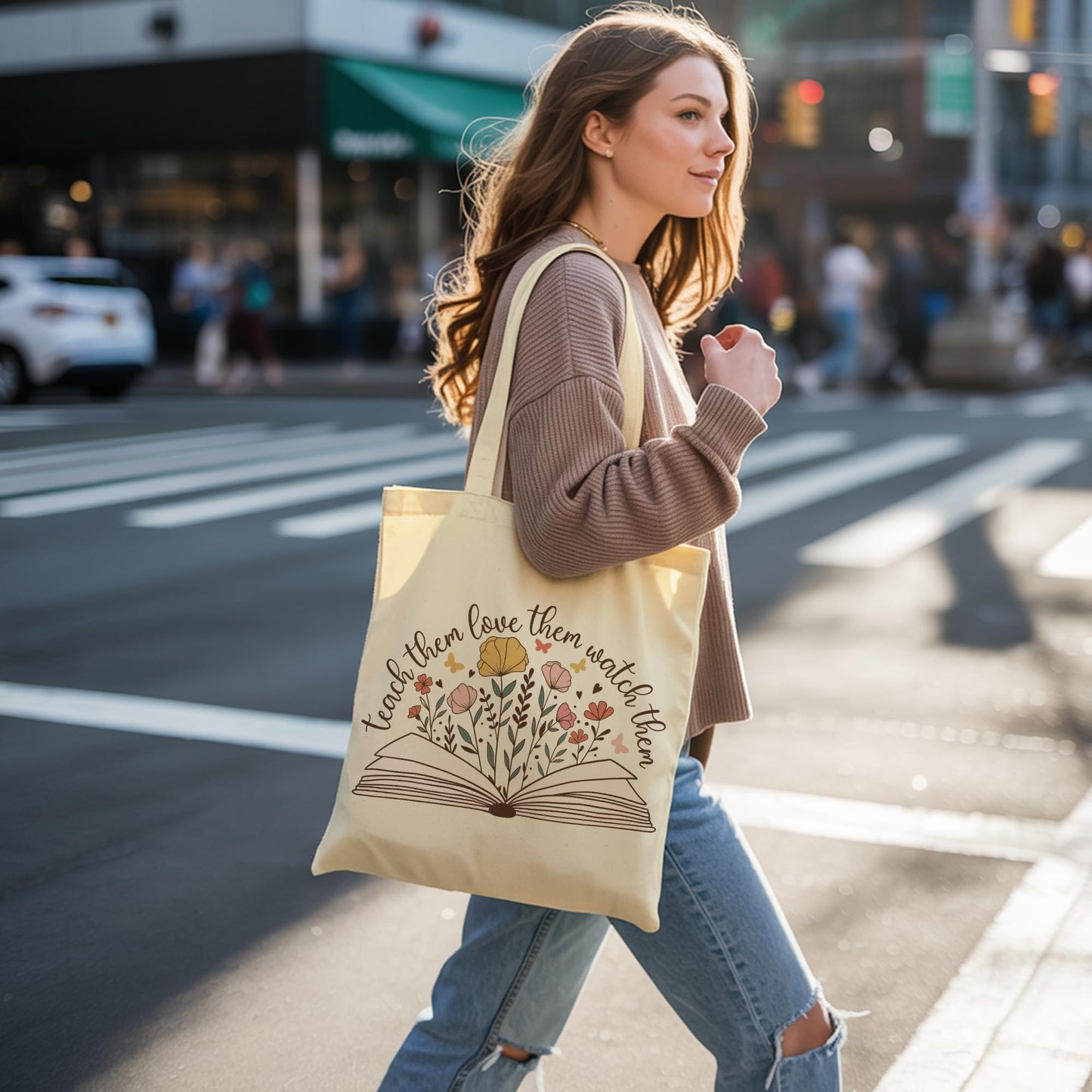 Aesthetic Canvas Tote Bag for Women with Inner Pocket – Cotton Cloth Totes Bag with Pattern BST326H