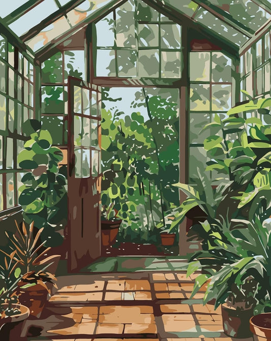 Greenhouse Art Paint by Numbers for Adults Beginner, Garden Plants Paint by Number Kits on Canvas, Botanical Floral Art DIY Oil Painting Watercolor Color by Numbers for Home Wall Decor 16X20inch BST326L