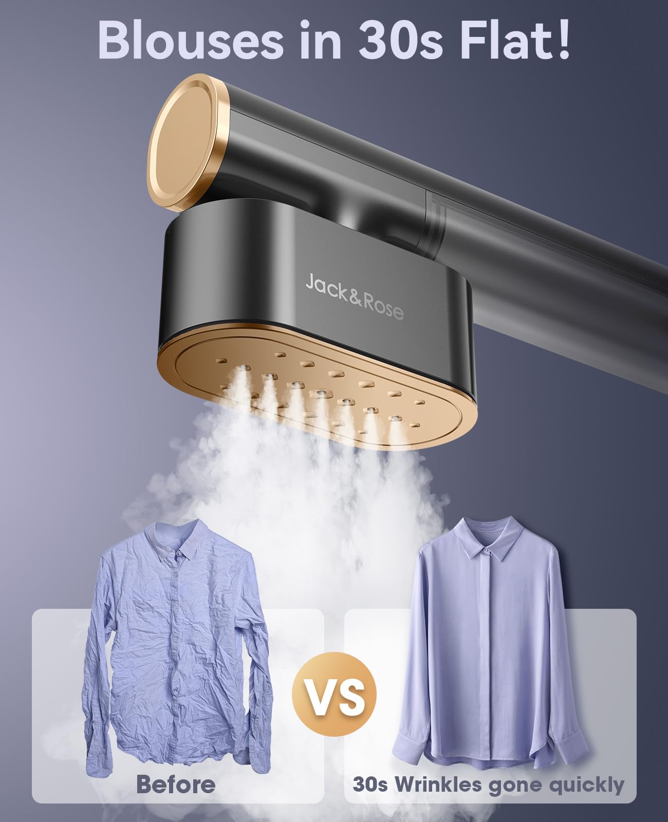 Jack ＆ Rose Travel Steamer for Clothes,100-220V Portable Iron,15s Heat Up,Steamer ＆ Iron 2 In 1, Travel Size,Large Ceramic Heat Panel,for Global and Europe