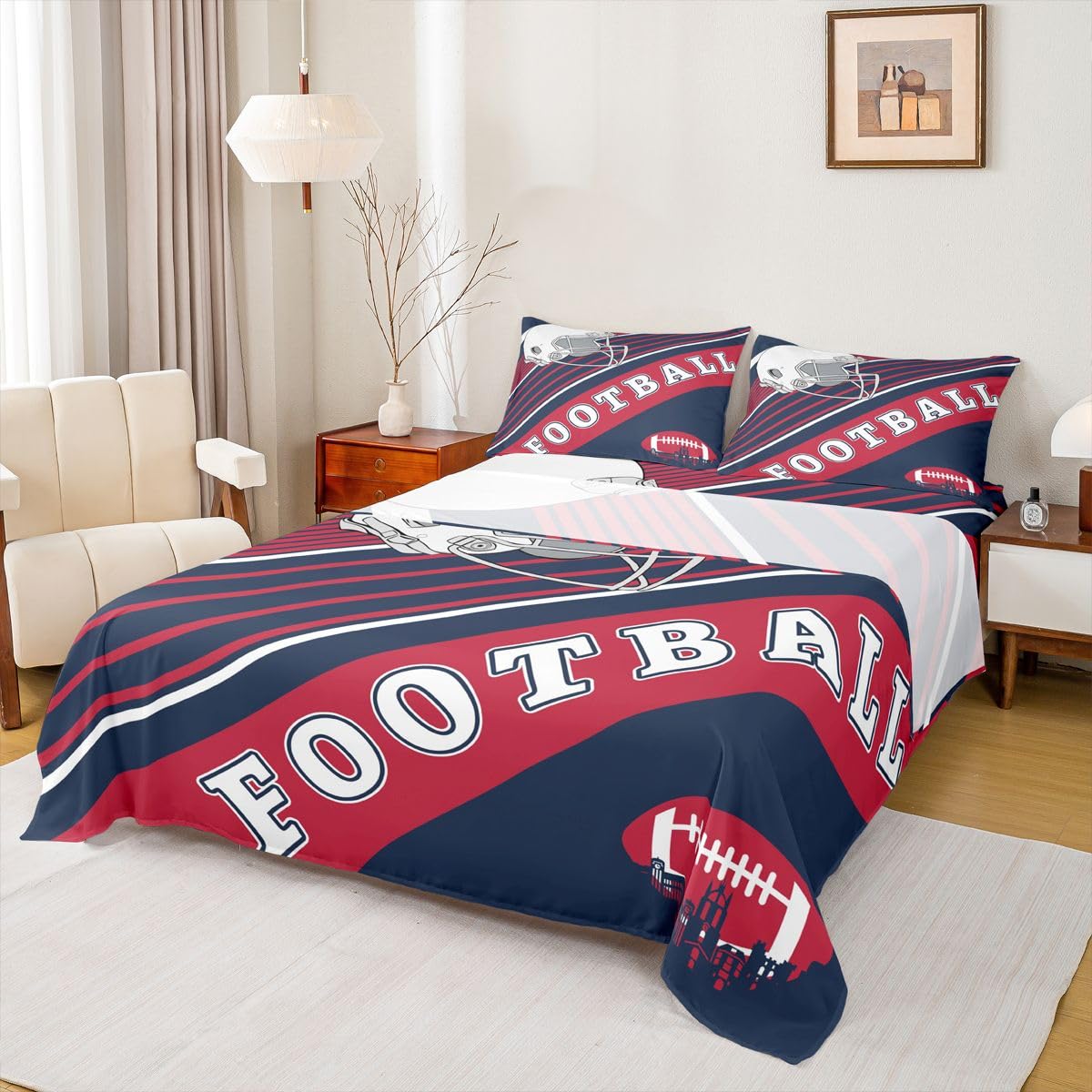 Erosebridal Gridiron Sheet Set Sports Ball Game Sheets Twin for Boys Girls Rugby Competition Game Bed Sheets Set, Football Themed Bedding Set with 1 Pillowcase BST326H