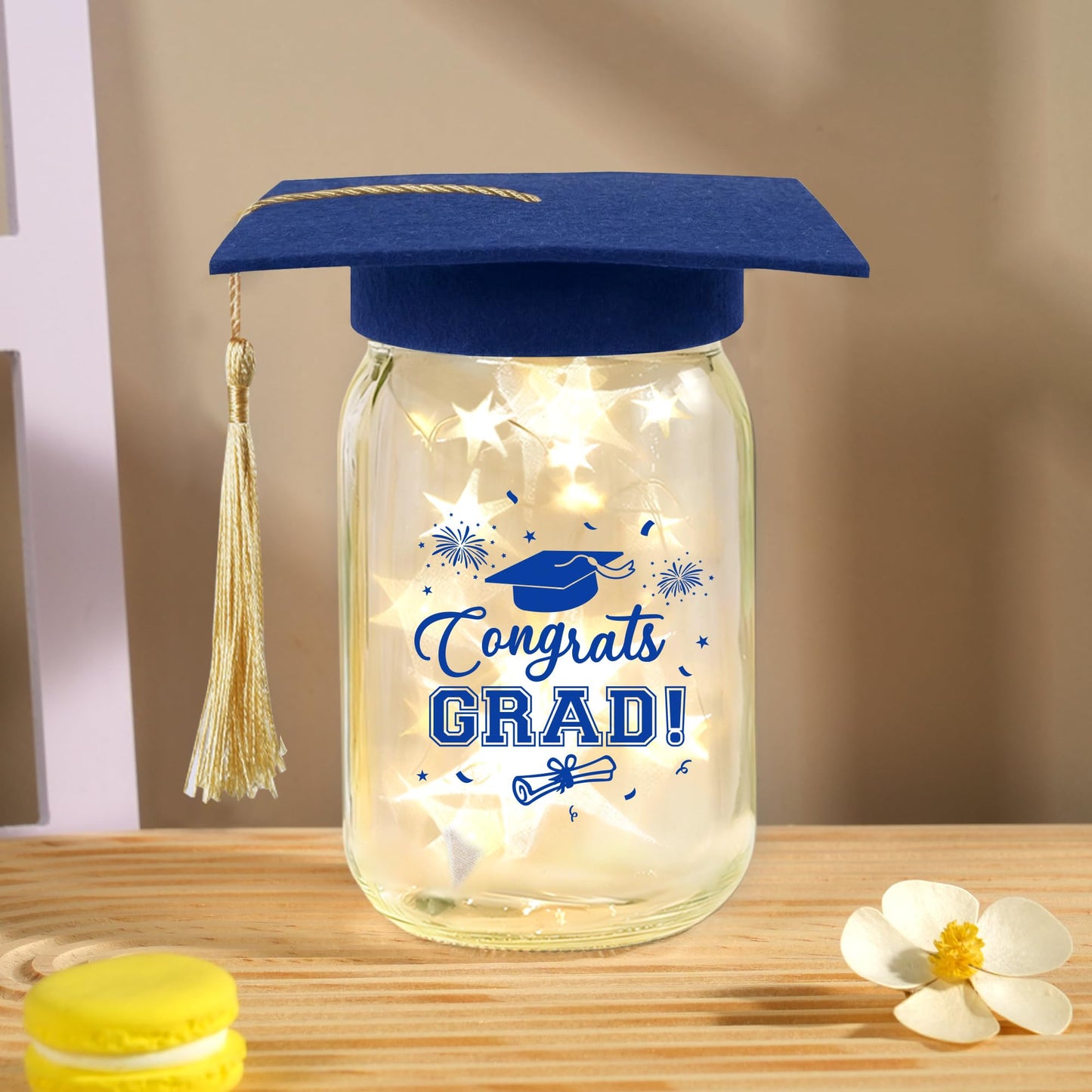 3 Sets 2026 Graduation Centerpieces for Tables, Glowing Mason Jar Centerpieces with Graduation Caps, Glowing Money Jars for College High School Congrats Grad Party Decor Supplies WN420