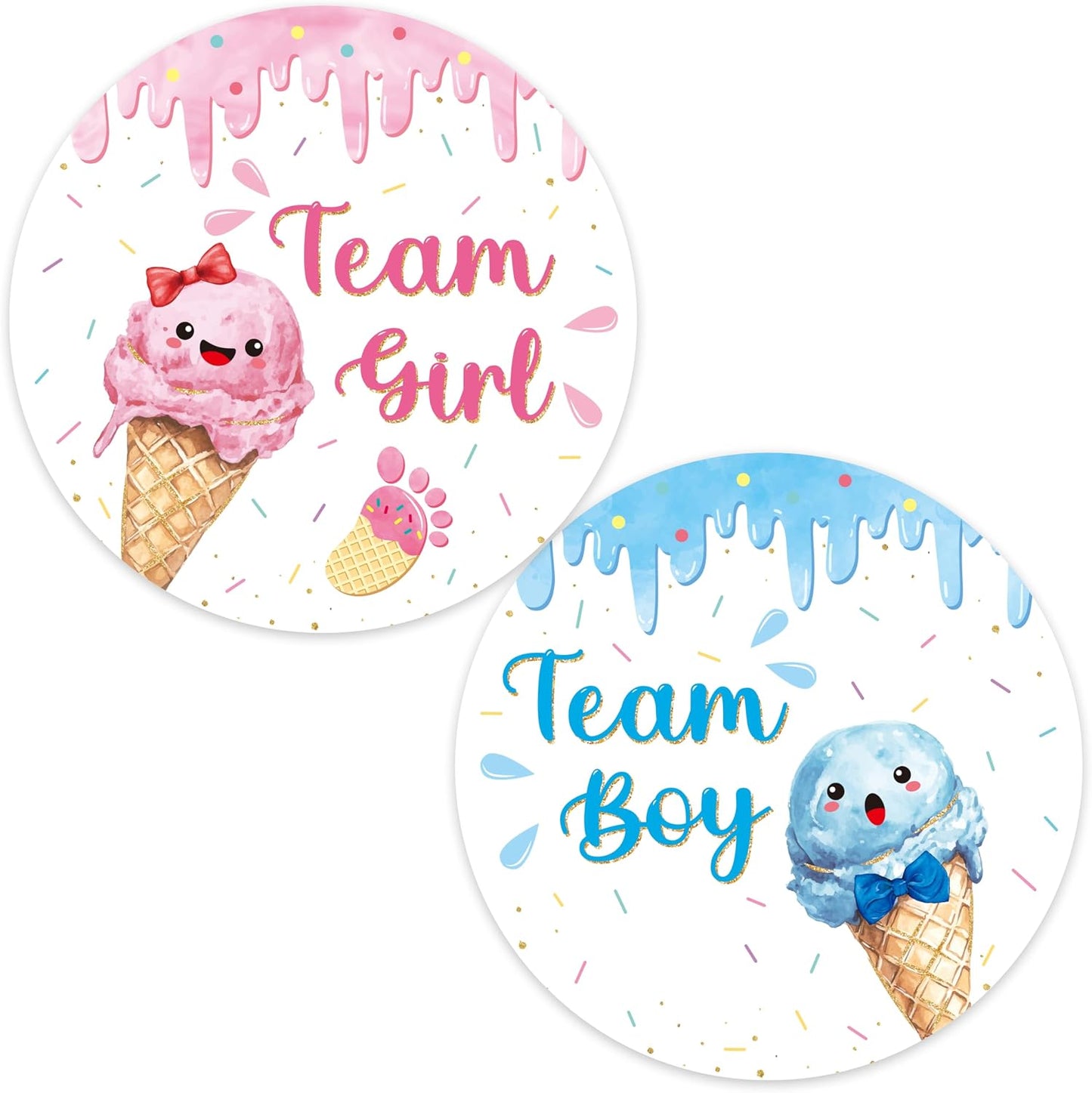 Ice Cream Gender Reveal Stickers - 500Pcs Labels for Baby Shower | 2 Inch, Team Boys or Girls, Pink or Blue Roll Decals, What's the Scoop Gender Reveal Party Decor Voting Game Idea Goodie Bags BST202