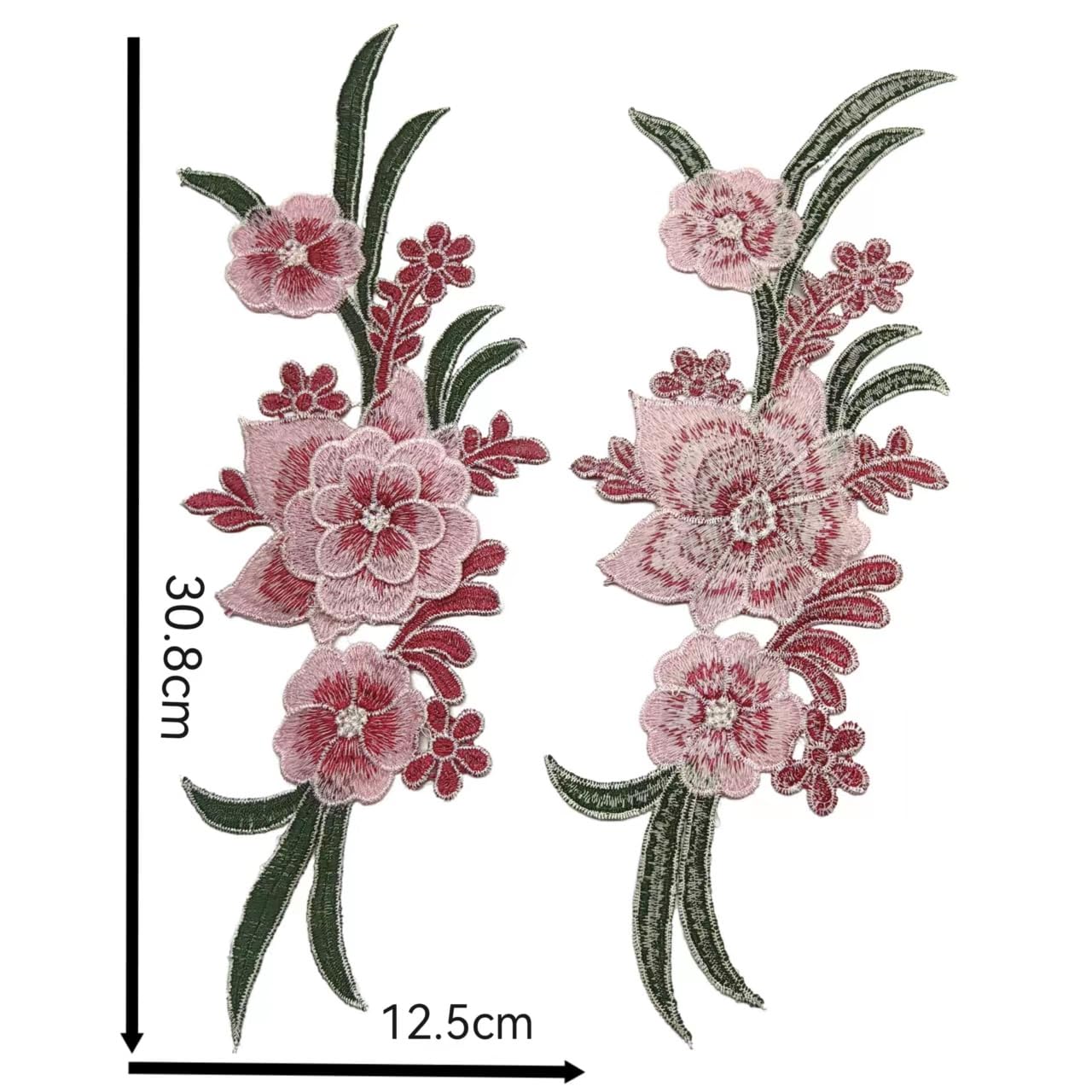 1Pair Red Blue Embroidery Lace Flower Fabric Applique Sew on Patches Embroidery Sewing Craft Decoration32.1x11.7cm BST220
