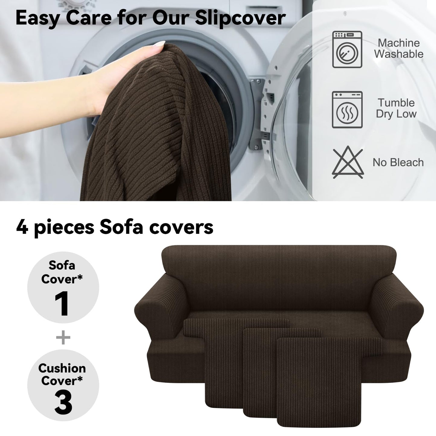 Waterproof Chair Cover with Arms 2-Piece Set Striped Slipcover for 1 Separate T Cushion Couch - TPU Fabric Armchair Covers Leakproof Couch Protector for Kids, Pets(Chair, Beige) BST220