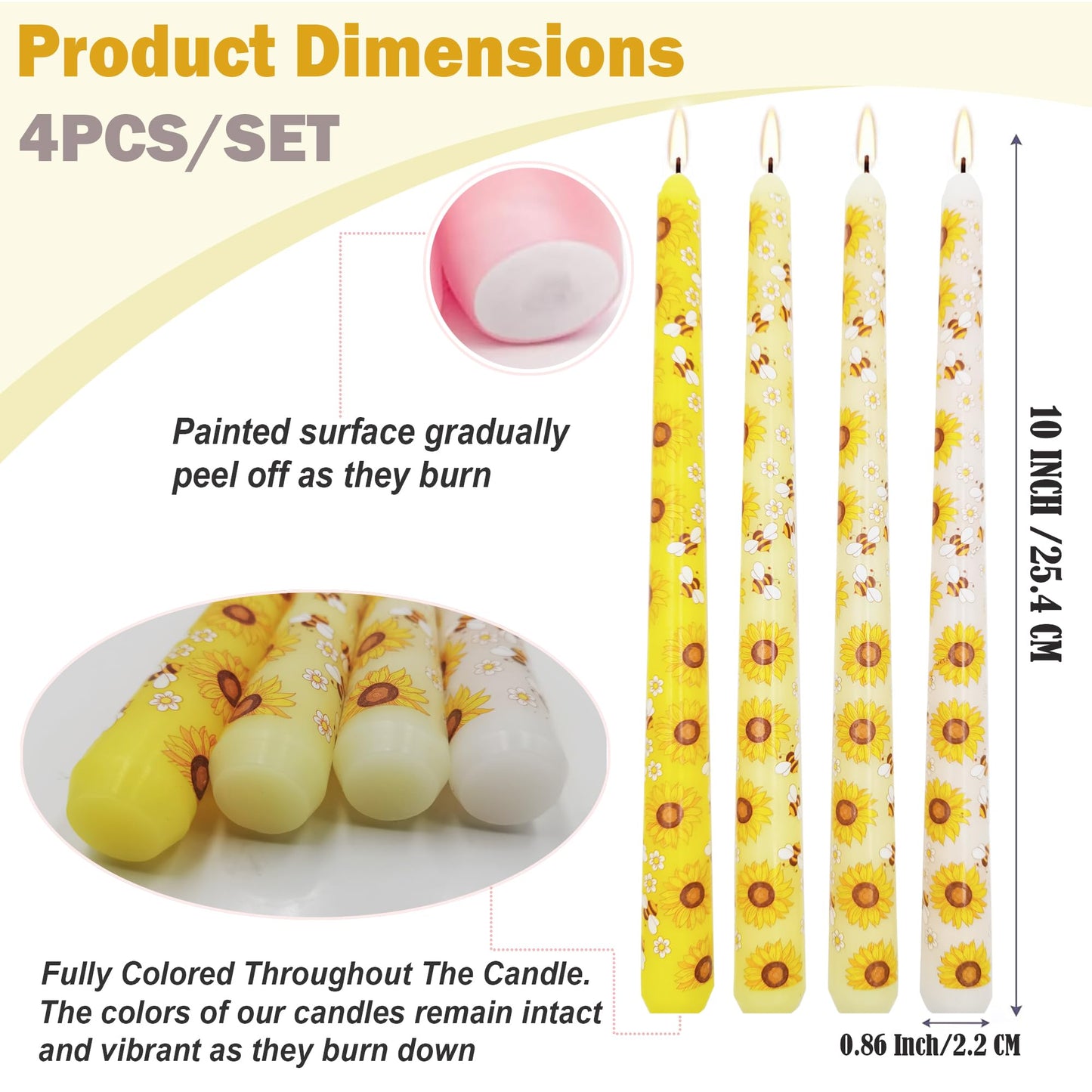 10 Inch Decorative Taper Candles, 4 Pack Birthday Balloon Print Candlesticks, Unscented Dripless Candles with Long Burn Time for Party, Holiday Table & Home Decor BST326H