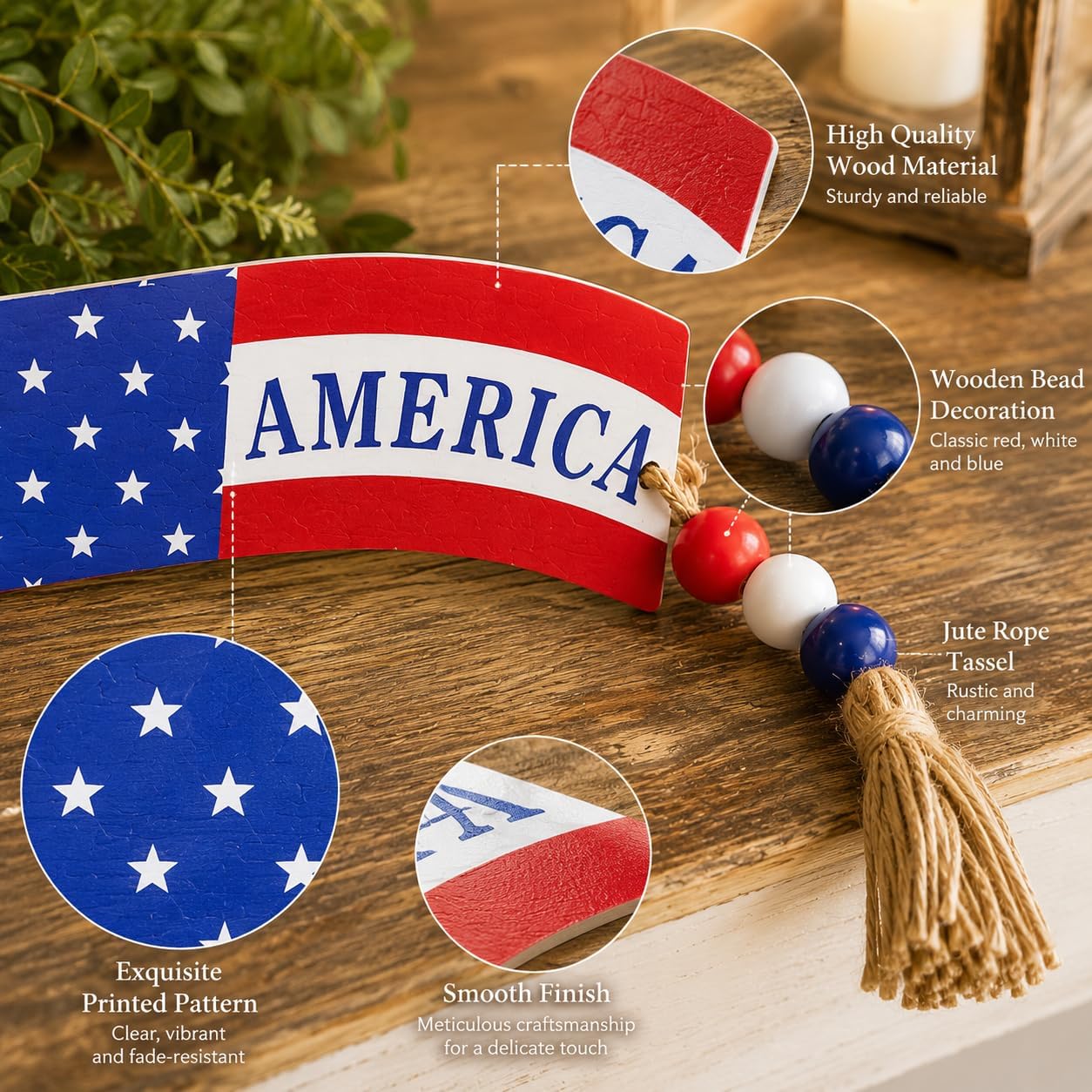 4th of July Table Decorations 9.2", Red White and Blue Patriotic Decor for Home Shelf Tiered Tray Coffee Bar, 2pcs America USA Resin Table Centerpieces for 250 Anniversary BST220