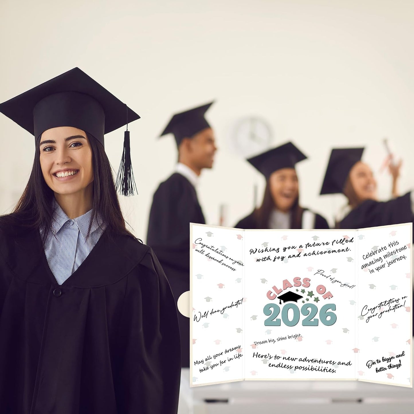 Graduation Party Decorations, Beige White Class of 2026 Congratulations Graduates Alternative Signature Guest Book, Congrats Grad Signature Book 18" x 12", Awesome Graduation Gift for Friends BST326L