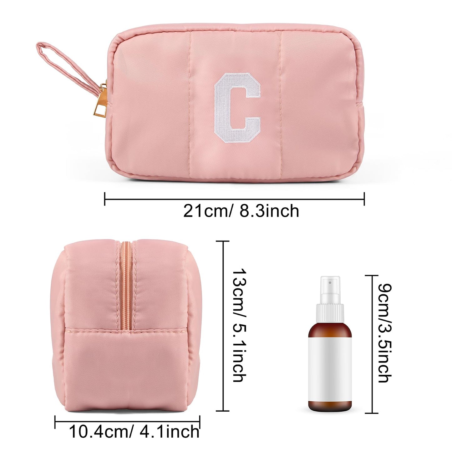 Puffy Makeup Bag for Women,Initial Cosmetic Bag,Cute Travel Toiletry Bag,Puffer Make Up Organizer Bags with Compartments,Personalized Gifts for Girlfriend Bridesmaid Teacher Graduation (Khaki gray, E) BST202