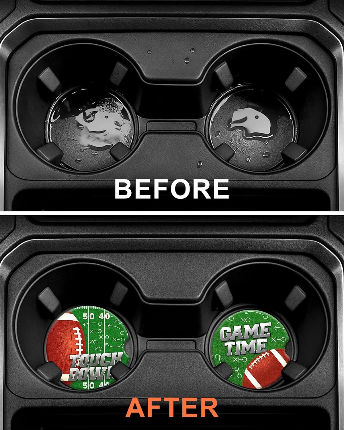 Swooflia Car Coasters for Men - Touch Down Ceramic Car Cupholder Coaster Cool Absorbent Mat Coaster with Cork Base 2 Pack Automotive Cup Holder Accessories New Driver Gifts WN420