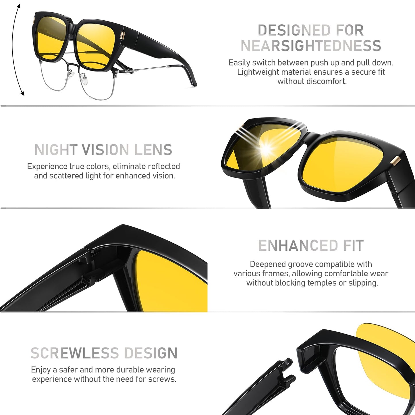 HAOLOTA Night Vision Driving Glasses Fit Over Glasses for Women Men, Anti Glare Polarized Nighttime Yellow Lens WN420