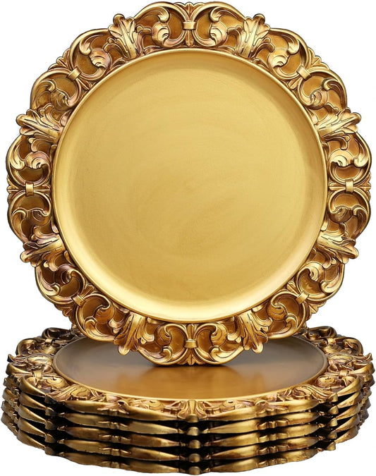 LEEMXIINY Home Decor 13" Antique Gold Charger Plates 76