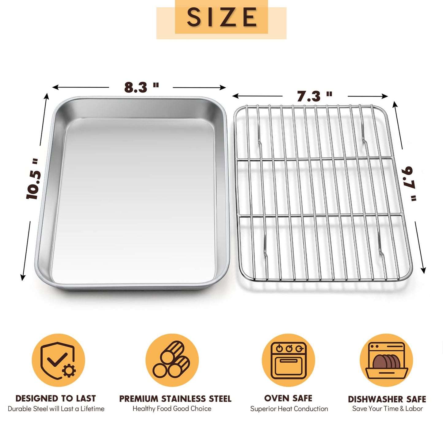 E-far Cookie Sheet with Rack Set, Half Sheet Baking Pan for Oven Cooking, 18”x13” Stainless Steel Rimmed Tray with Wire Cooling Rack for Roasting Broiling Bacon Meat Steak - Dishwasher Safe BST220