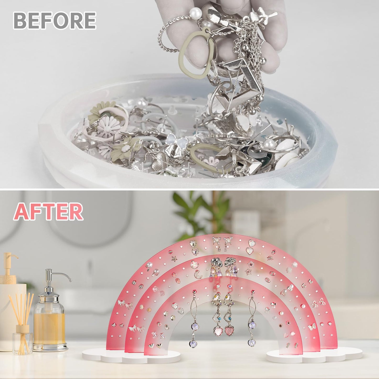 NiHome Earring Organizer Holder, 3-Tier 140 Holes Display, Iridescent | Lightweight Sturdy Fade-Resistant Vanity and Bathroom Storage Detachable Easy Assembly Travel-Friendly Design BST326H