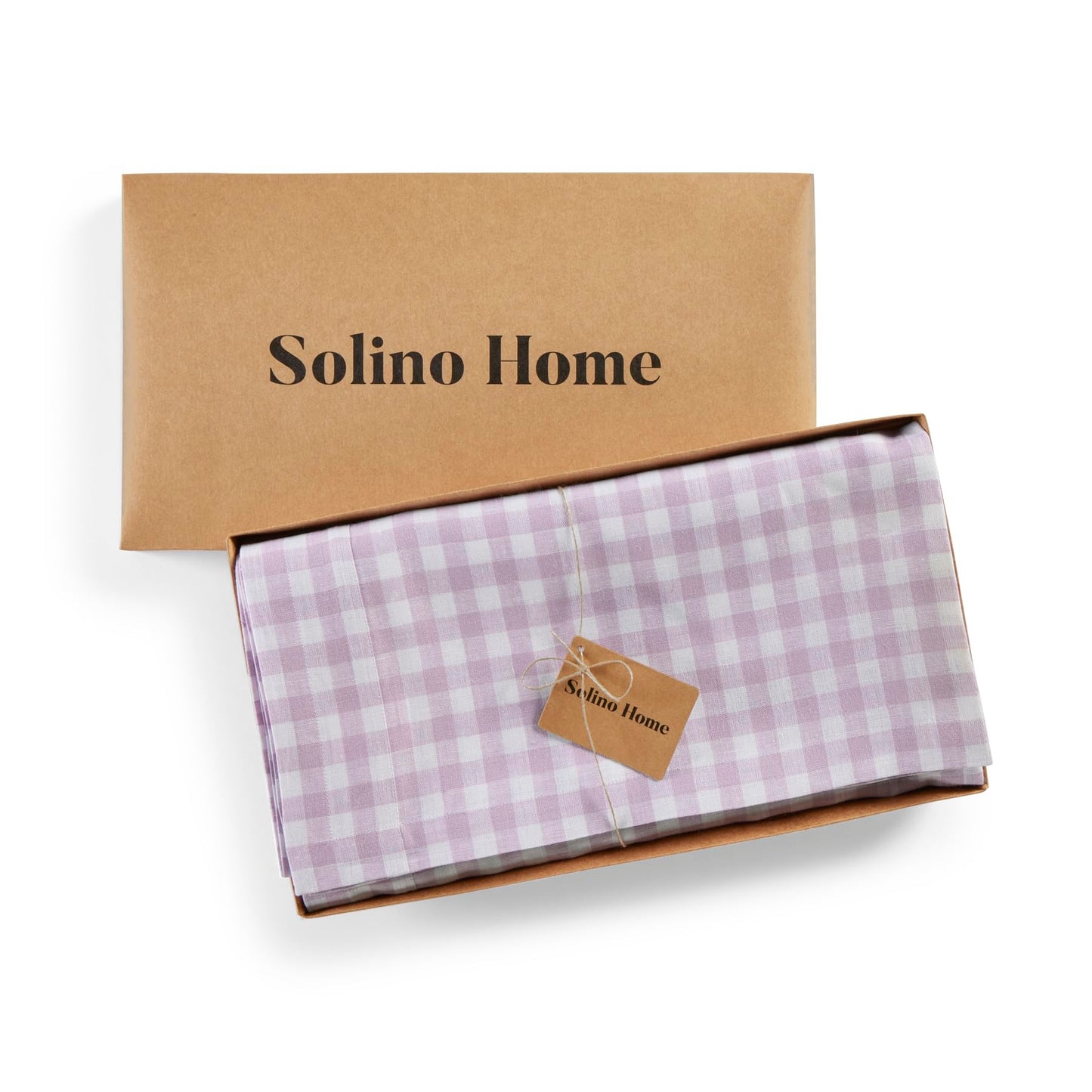 Solino Home 100% Linen Table Cloth, Throw Apricot, Gingham Check 52 x 52 in | Checkered Linen Tablecloth a neat topper for bistro, card and side tables | checkered weave | Pure Linen | OEKO-TEX Certified BST326SOLH