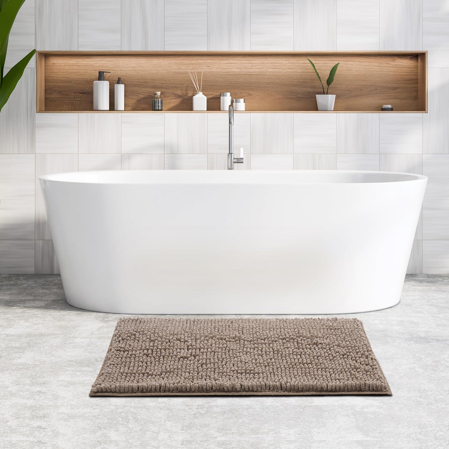 FRESHMINT Chenille Bathroom Rugs Mat 24"x17", Non-Slip Bath Mat for Bathroom Floor & Bathtub, Washable Soft Shower Shag Bath Rugs, Fluffy Thick Water Absorbent Microfiber Shower Mat, Sage Green BST220