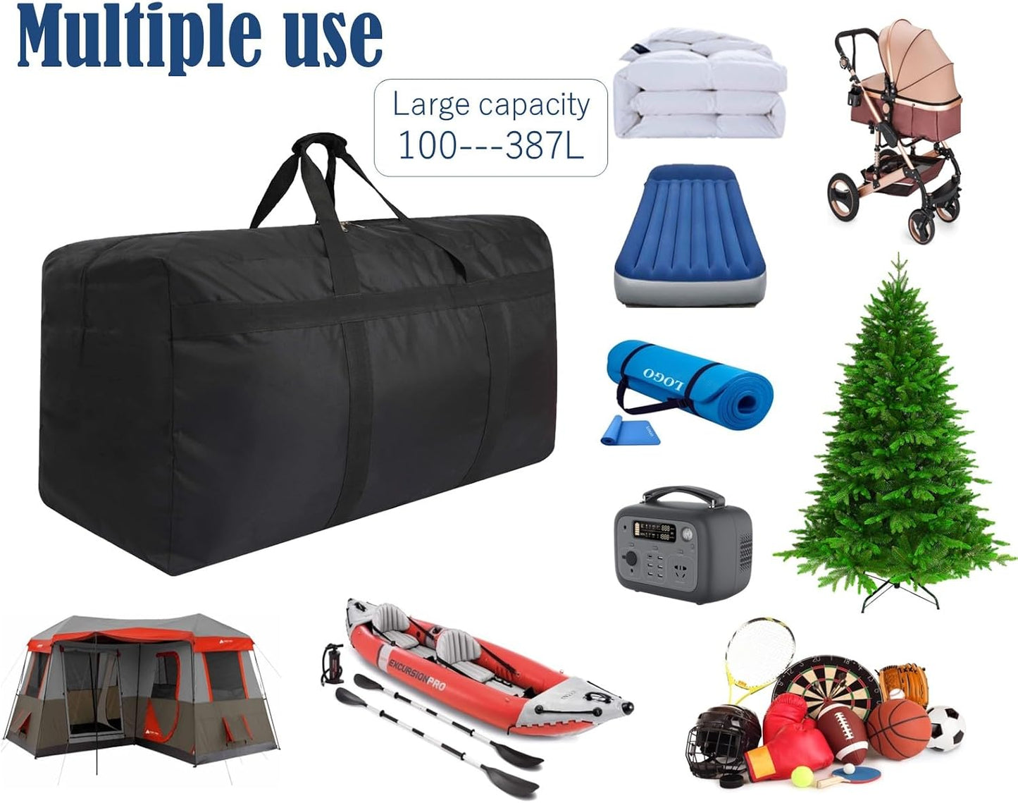 Foldable Storage Duffle Bag Huge Moving Bag Great for House Moving, Overnight Camping, Traveling, Large Items Storage, College Dorms and More (387L Black) BST326H
