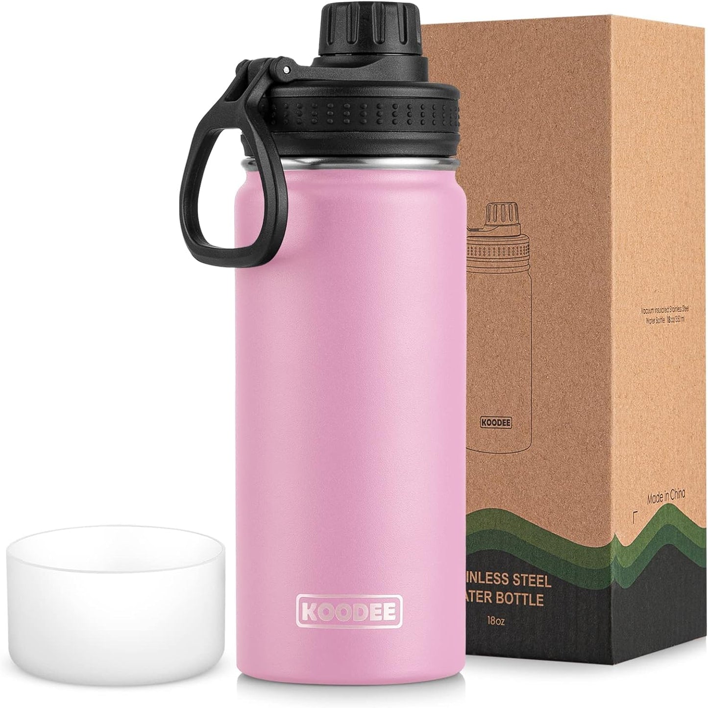 koodee Water Bottle-12 oz Stainless Steel Double Wall Vacuum Insulated Water Bottle for School-Wide Mouth Flask with Straw Lid (Teal) BST220