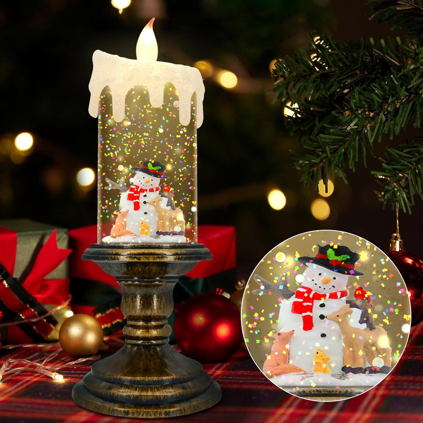 AOMIL Christmas Flameless Candles, Flickering LED Candles with Timer, Snow Globe Candle Lights for Christmas Decorations BST220