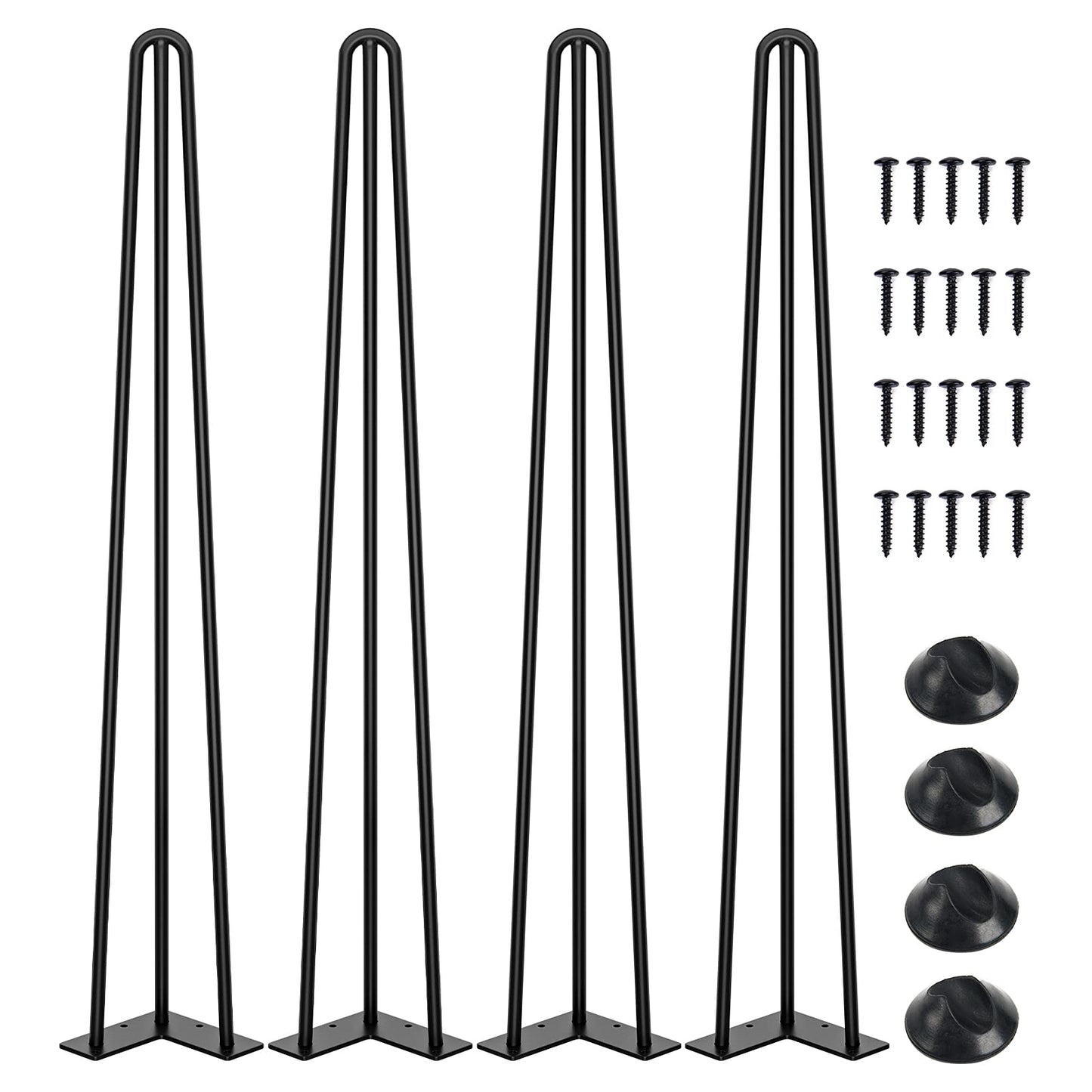 SMARTSTANDARD 16 Inch Hairpin Table Legs, 3 Steel Rods 1/2 Inch Pipe Diameter, 800lbs Load Capacity, Mid-Century Style for Coffee Table, Side Table, Night Stand (Black, 4PCS) BST220