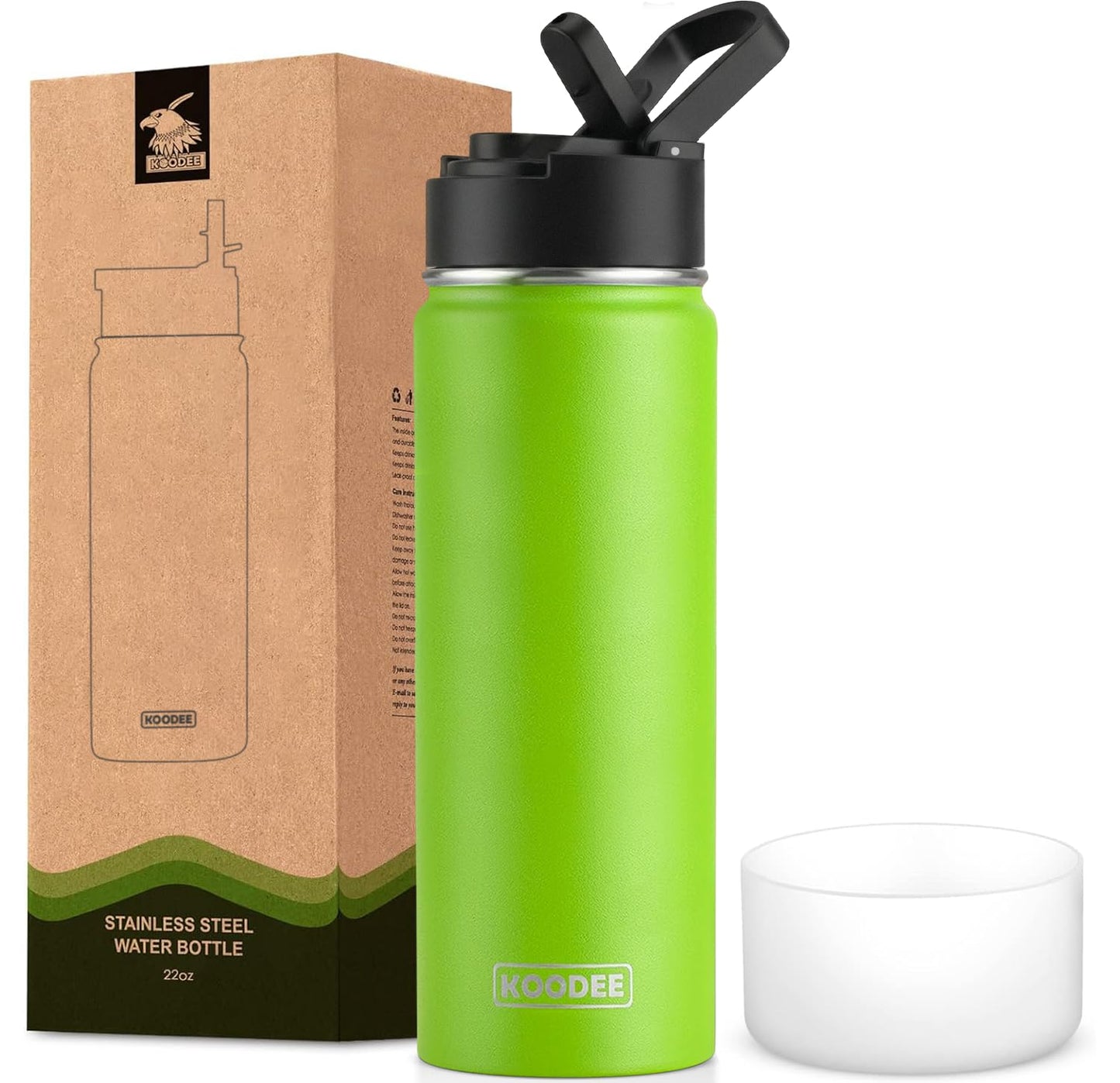 koodee Water Bottle-12 oz Stainless Steel Double Wall Vacuum Insulated Water Bottle for School-Wide Mouth Flask with Straw Lid (Teal) BST220