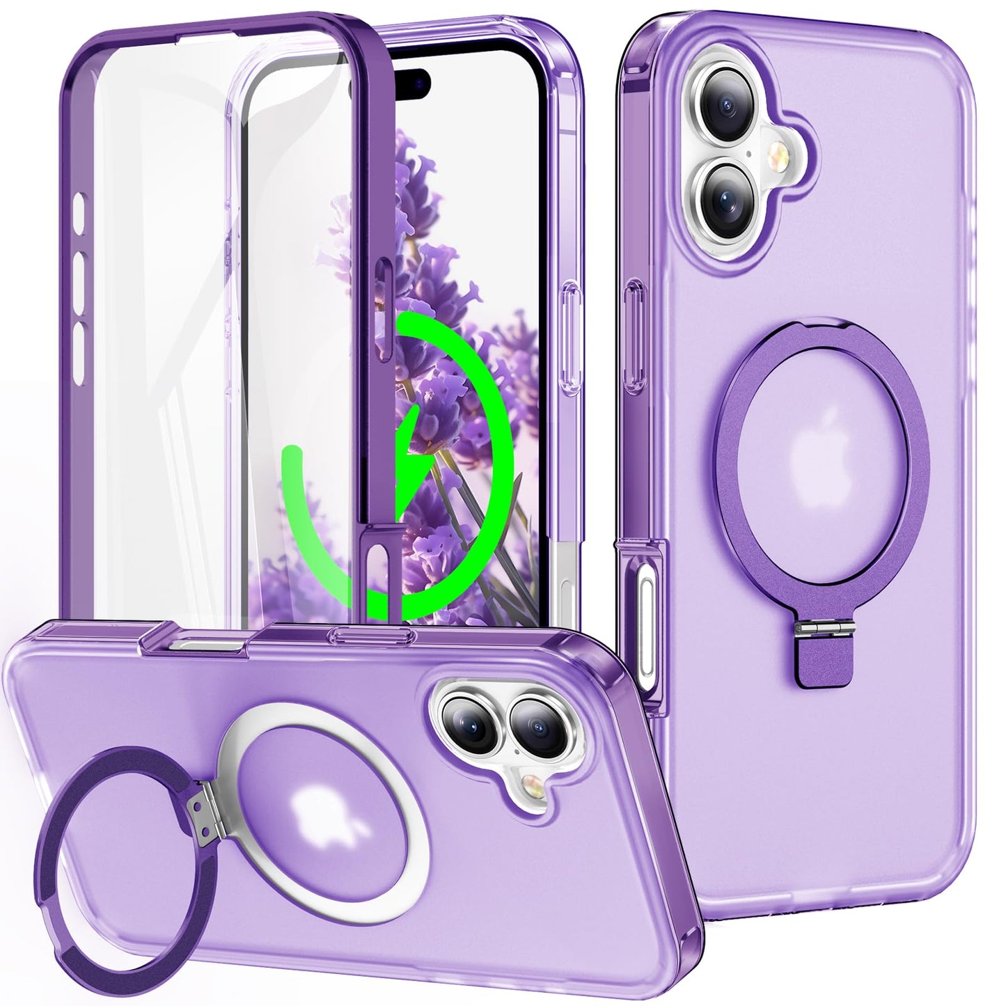 for iPhone 13 Pro Full Body Shockproof Case with Magnetic Invisible Stand [Compatible with MagSafe] Built-in Screen Protector Military Drop ProtectionTranslucent Phone Cover -Hot Pink WN420