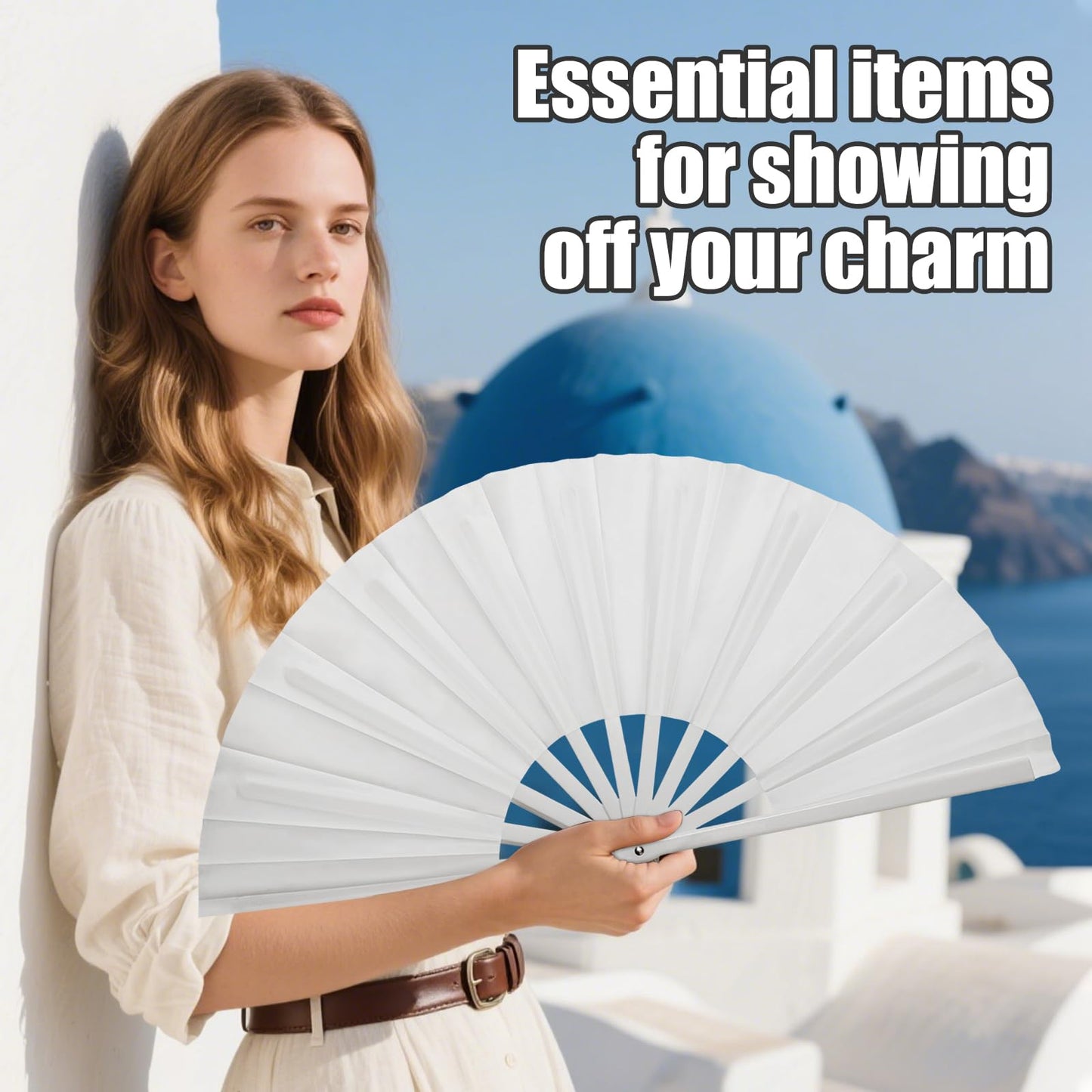 Handheld Folding Fan 13 Inch, Hand Fans for Women Foldable, Large Rave Fan, Dance Performance Prop Fan, Boots on the Ground Fan, Cool Fan on the Street Portable for Outdoor (1 Pcs Rose) WN420