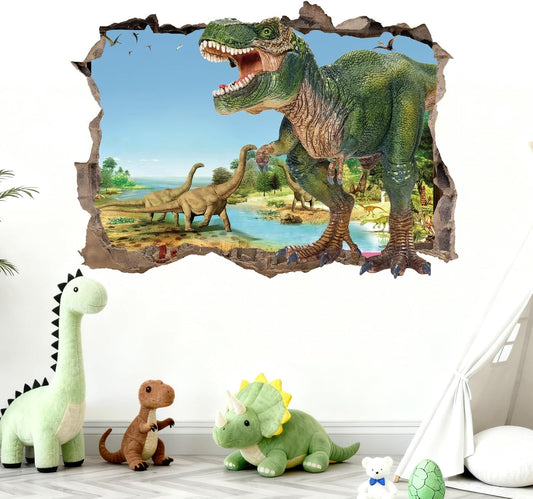3D Dino Peel and Stick Wall Decals Crack Hole Boys Bedroom Nursery Decor BST326L