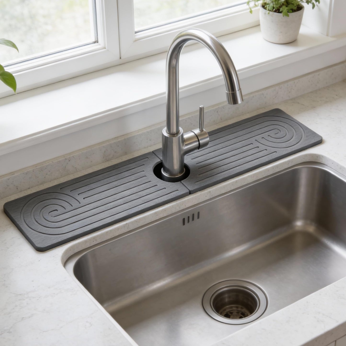 Hopegiver Stone Faucet Mat for Kitchen Sink - Fast Drying Diatomite Sink Protector Prevent Moisture, Super Water Absorbing Stone Tray for Kitchen & Bathroom Counter (White, 15.7"x3.9") BST326H