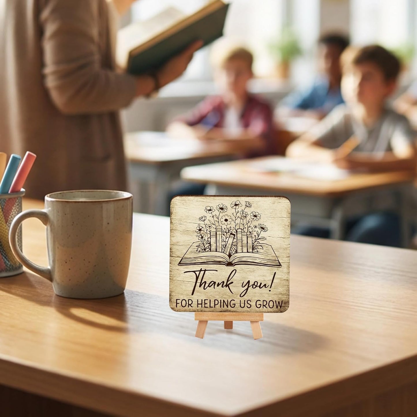 Funny Desk Shelf Decor, Thank Helping Grow Decorative Display | Thank Helping Grow Decorative Sign, Gag Gifts for Friends, White Elephant Gifts for Adults, Easel Sign BST326L
