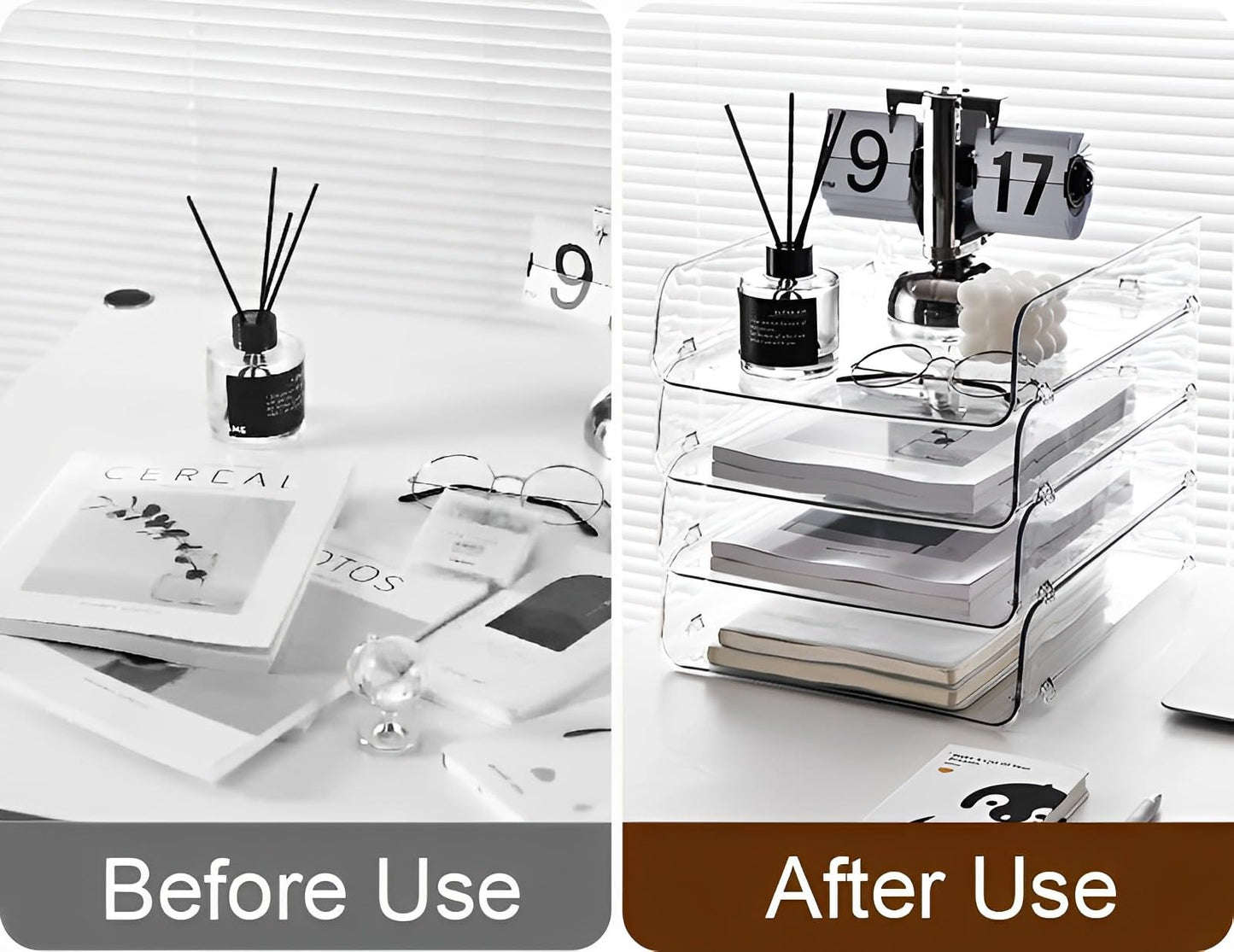 Gagee 4 Pack Paper Organizer for Desk,Stackable Paper Tray Book Holder for Classroom,Office and More,Letter Tray Desk Organizer,Clear BST220