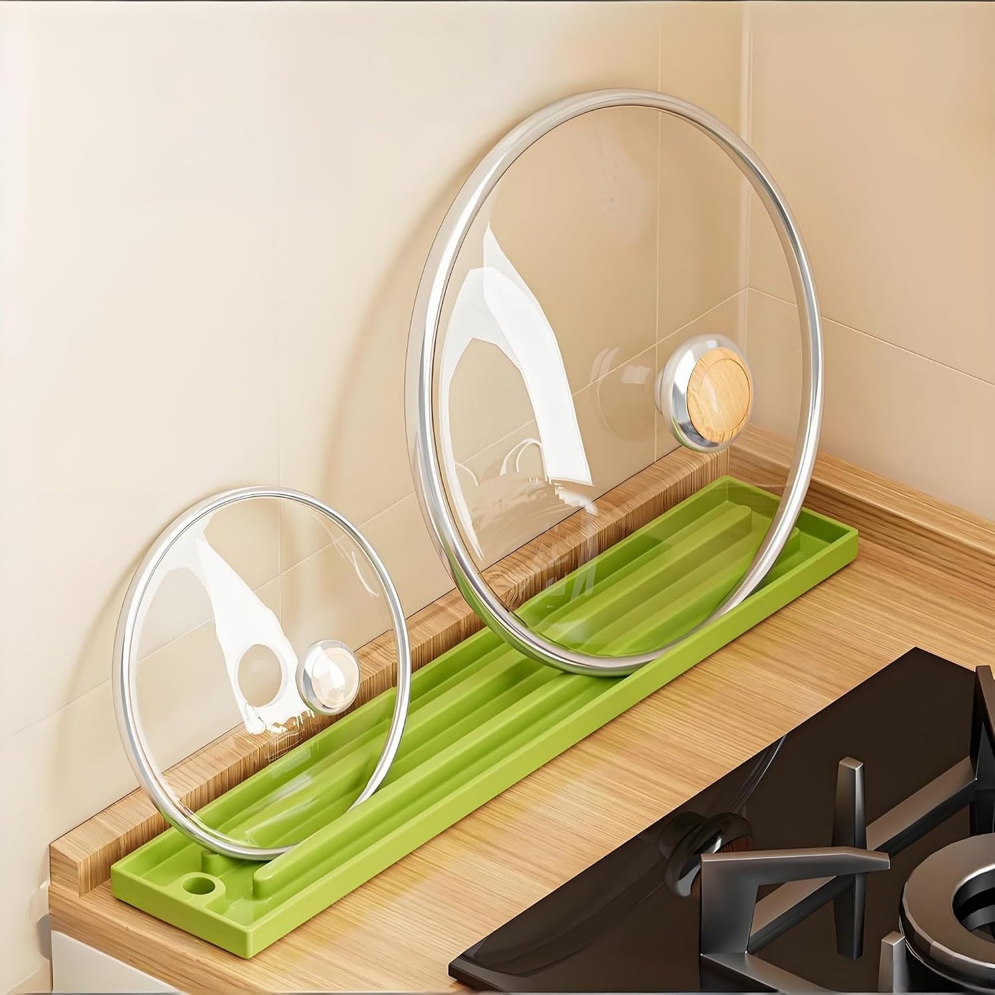 Pot Lid Holder, Food-Grade Silicone Kitchen Storage Pad for Cutting Board, Spatula, Cup and Spoon, Anti-Slip, Drip-Catching BST220