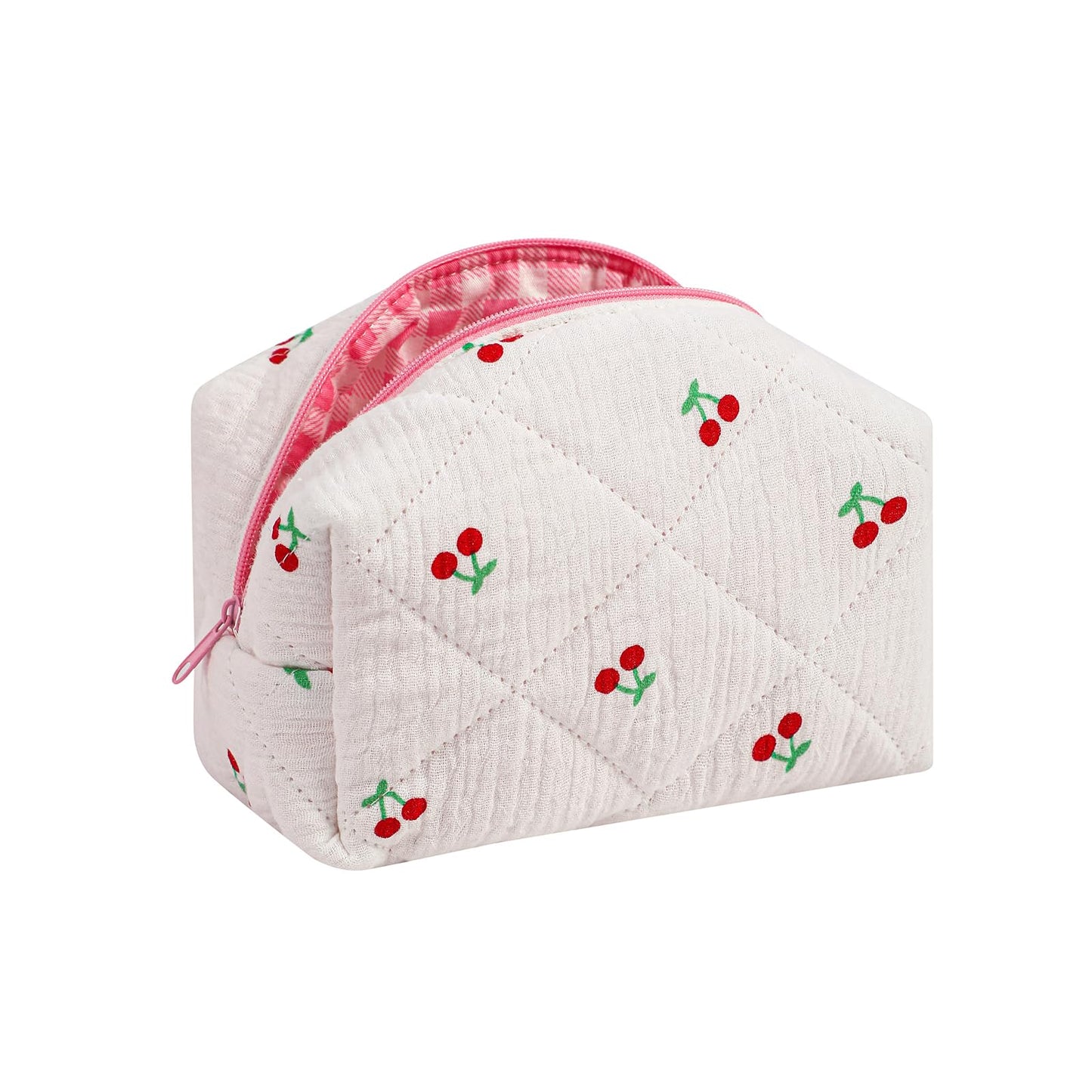 Cute Small Floral Cotton Makeup Bag, Quilted Zipper Pouch with Coquette Bear for Women and Girls, Kawaii Travel Cosmetic Bags for Purse(07Yellow and Pink Flower) BST220