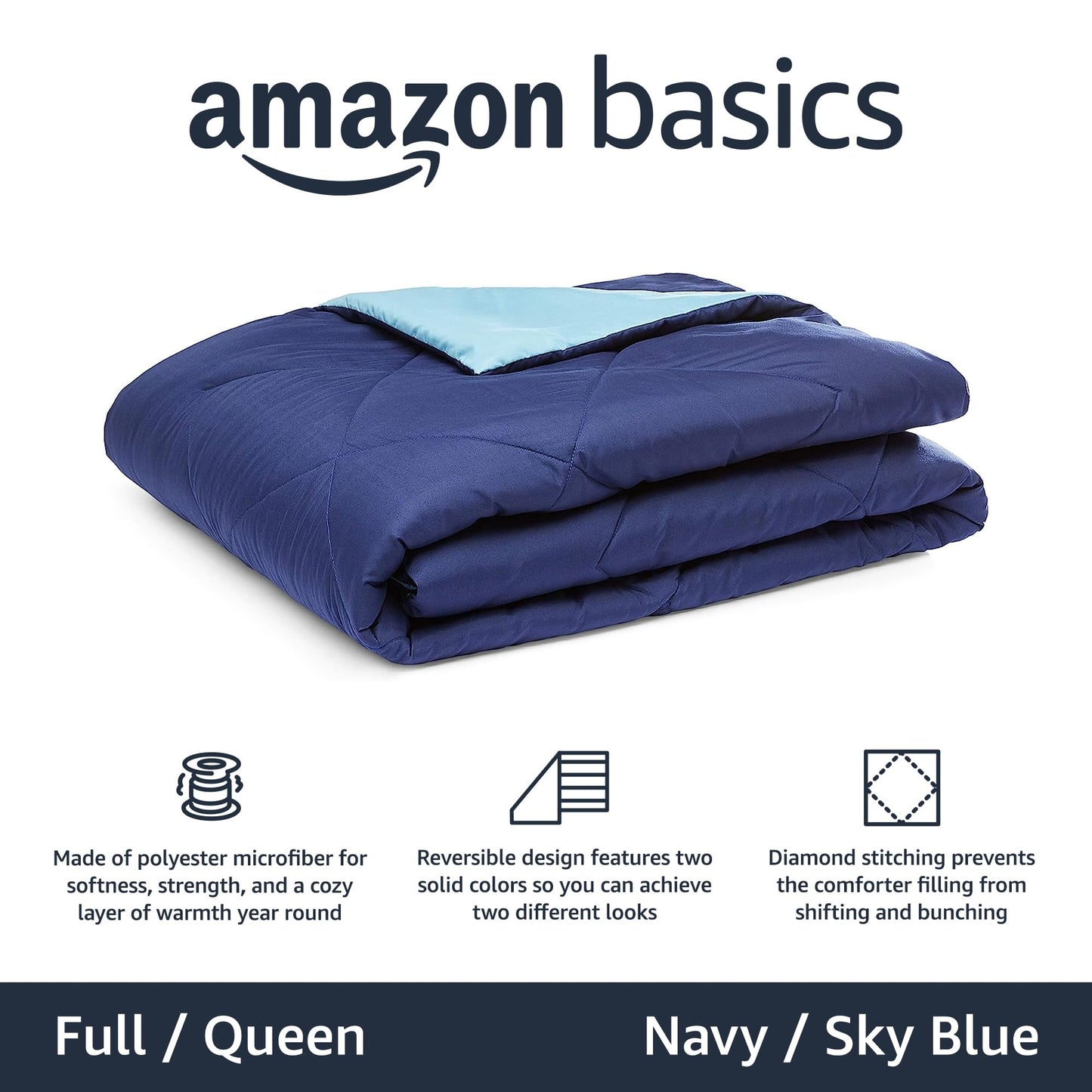 Amazon Basics Comforter Blanket, Reversible, Lightweight Microfiber, Machine Washable, All Season, Full/Queen, Black/Grey