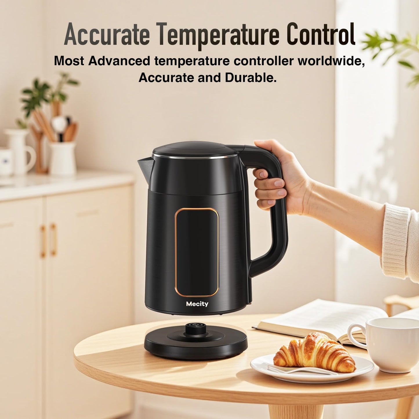 Mecity Electric Kettle 1.7L Touch Screen Temperature Control Water Boiler, No Plastic Contact with Water. 6 Preset Temperature Programs, 2 Hours Keep Warm, Auto Shut Off, Dark Grey DD1210