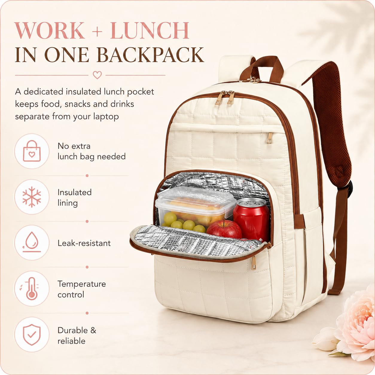 CAMTOP College Backpacks for Women, School Backpack with Insulated Lunch Pocket BST326H