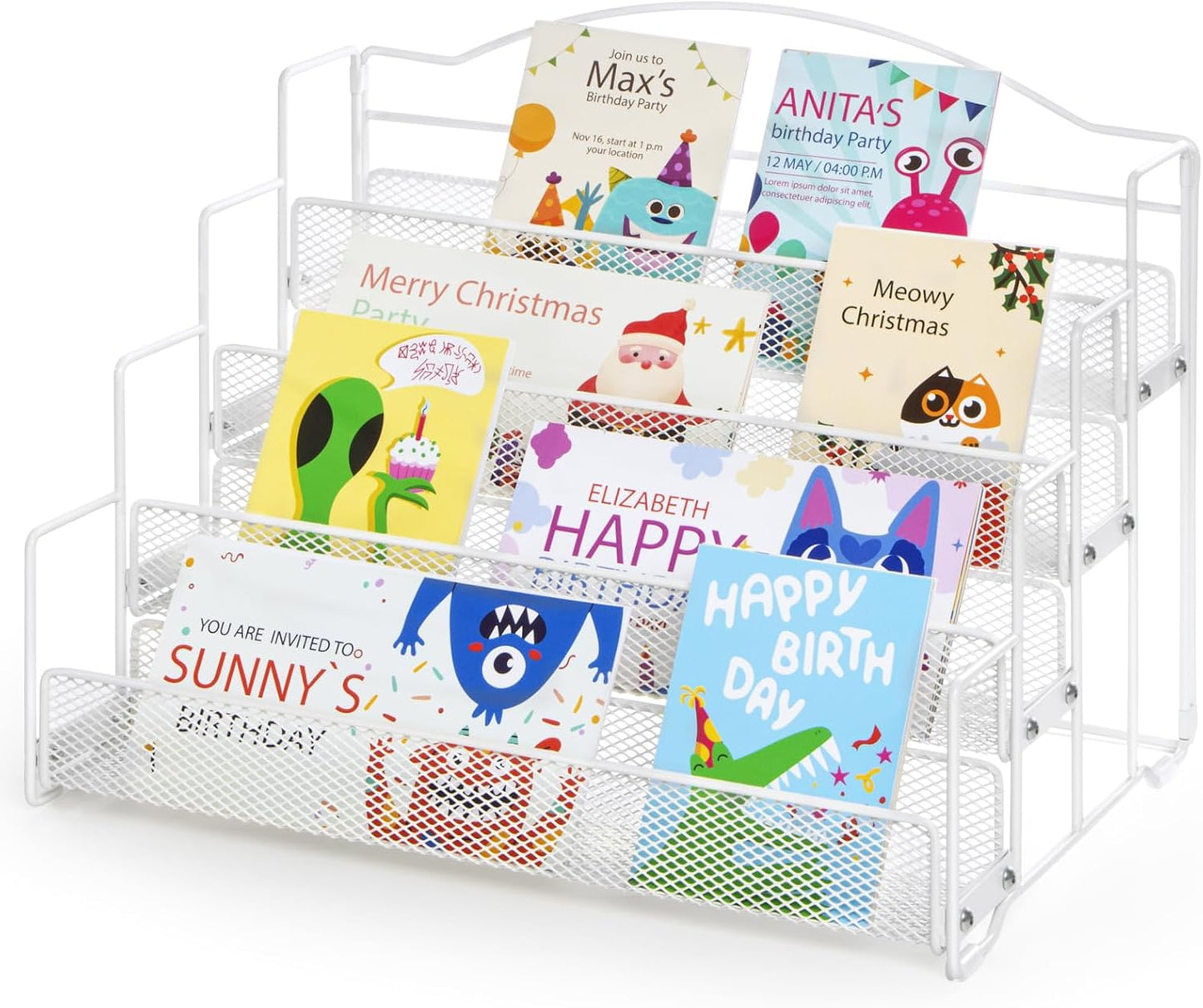 ANBOXIT Greeting Card Display Stand, Metal Rack Holder Organizer | for Retail Stores Vendors, Postcards, Stickers, White - 4 Tier BST202