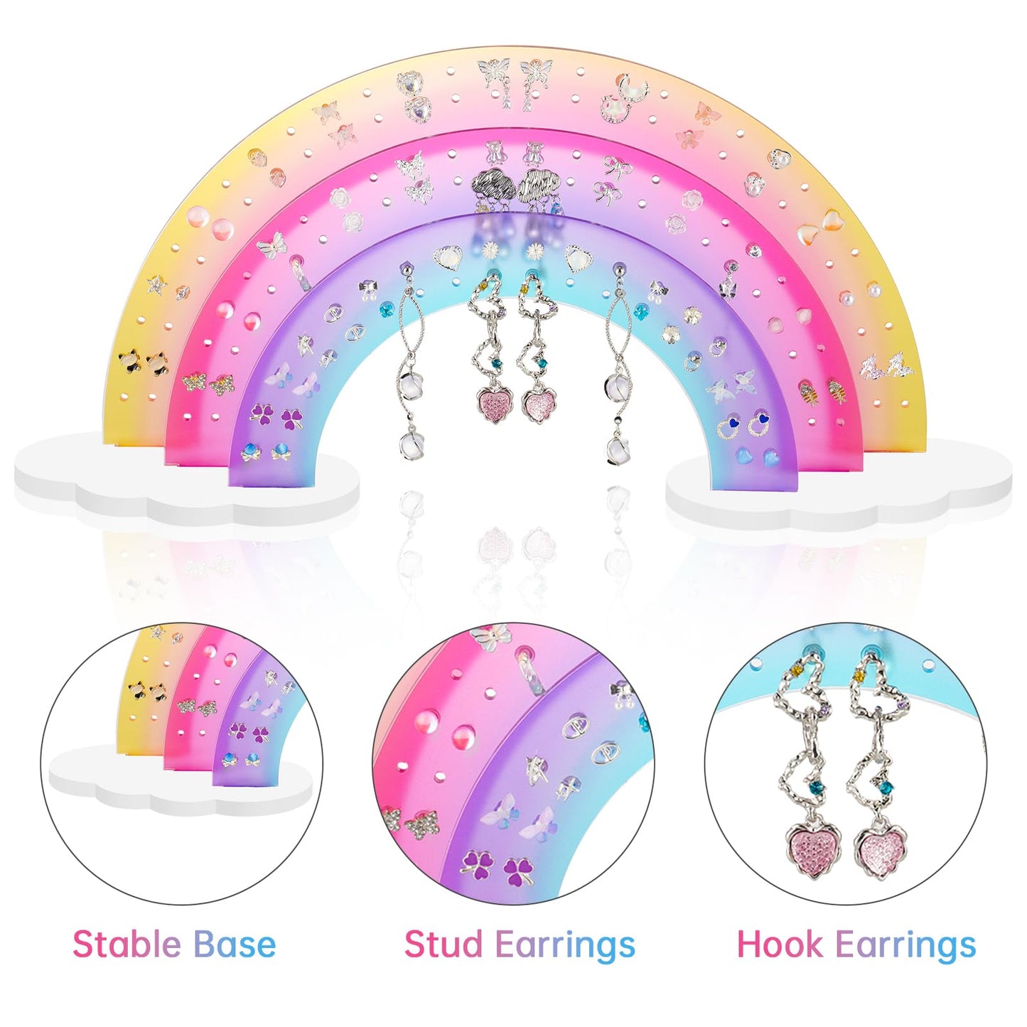 NiHome Earring Organizer Holder, 3-Tier 140 Holes Display, Iridescent | Lightweight Sturdy Fade-Resistant Vanity and Bathroom Storage Detachable Easy Assembly Travel-Friendly Design BST326H