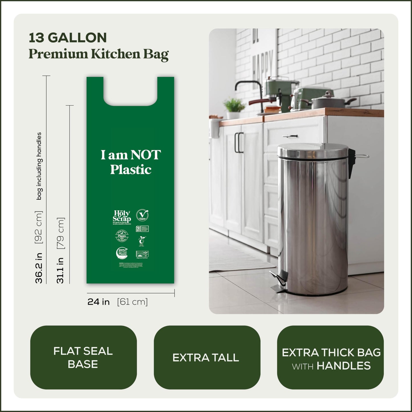 Small Compostable Trash Bags - 2.6 Gallon, 100 Pack, 100% Plastic-Free Decomposing Kitchen Food Waste Trash Can Bags & Liners, Thick Countertop Garbage, Bathroom & Bio Bin Bags