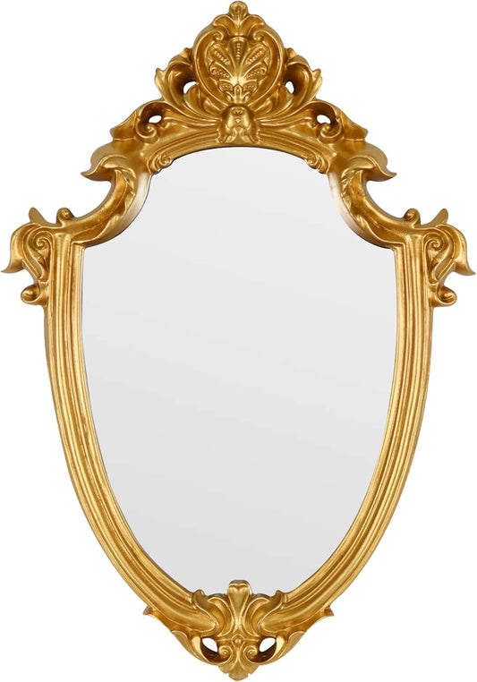 OIGUMR Shield Vintage Mirror Mirror Wall Decor (16.5 x 11.3 inch Gold) WN420