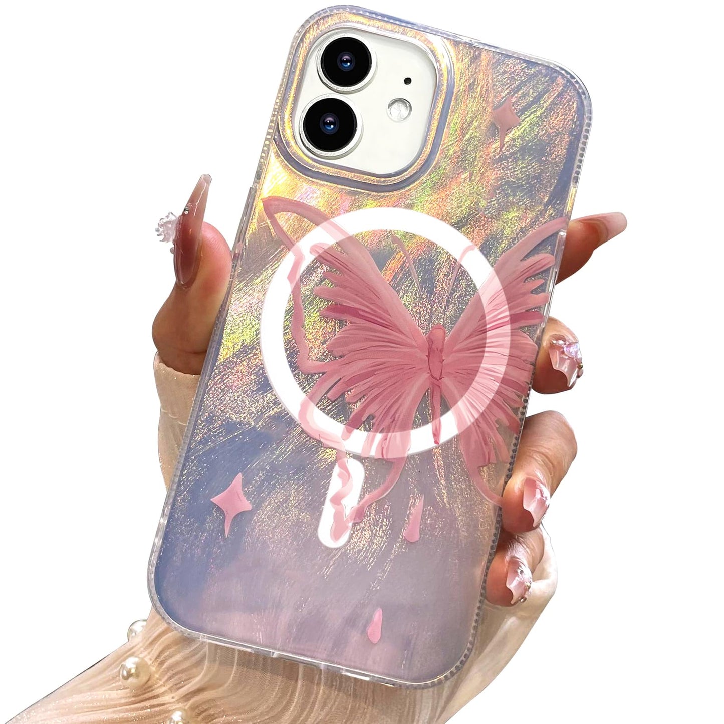 I-MGAE-IN-AR Compact Case for iPhone 16 Holographic Cloud Design,Cute Trendy Soft Slim TPU Shockproof Protective Phone Cases Cover for Women Girls Aesthetic Glitter WN420