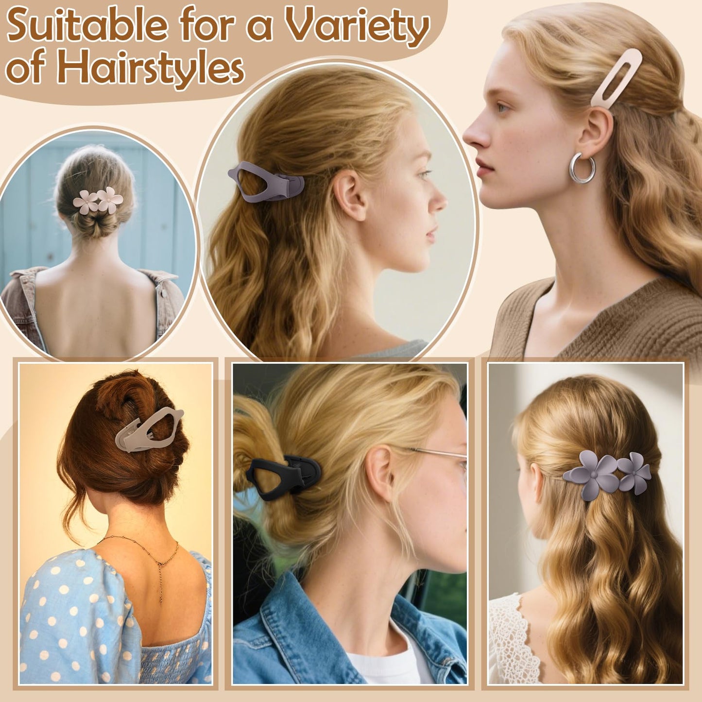 8 Pcs Flat Hair Clips for Women, 2 Styles Large Flat Claw Clips for Women, Strong Hold Non-slip French Hair Clips for Thick Thin Hair, Neutral Color WN420