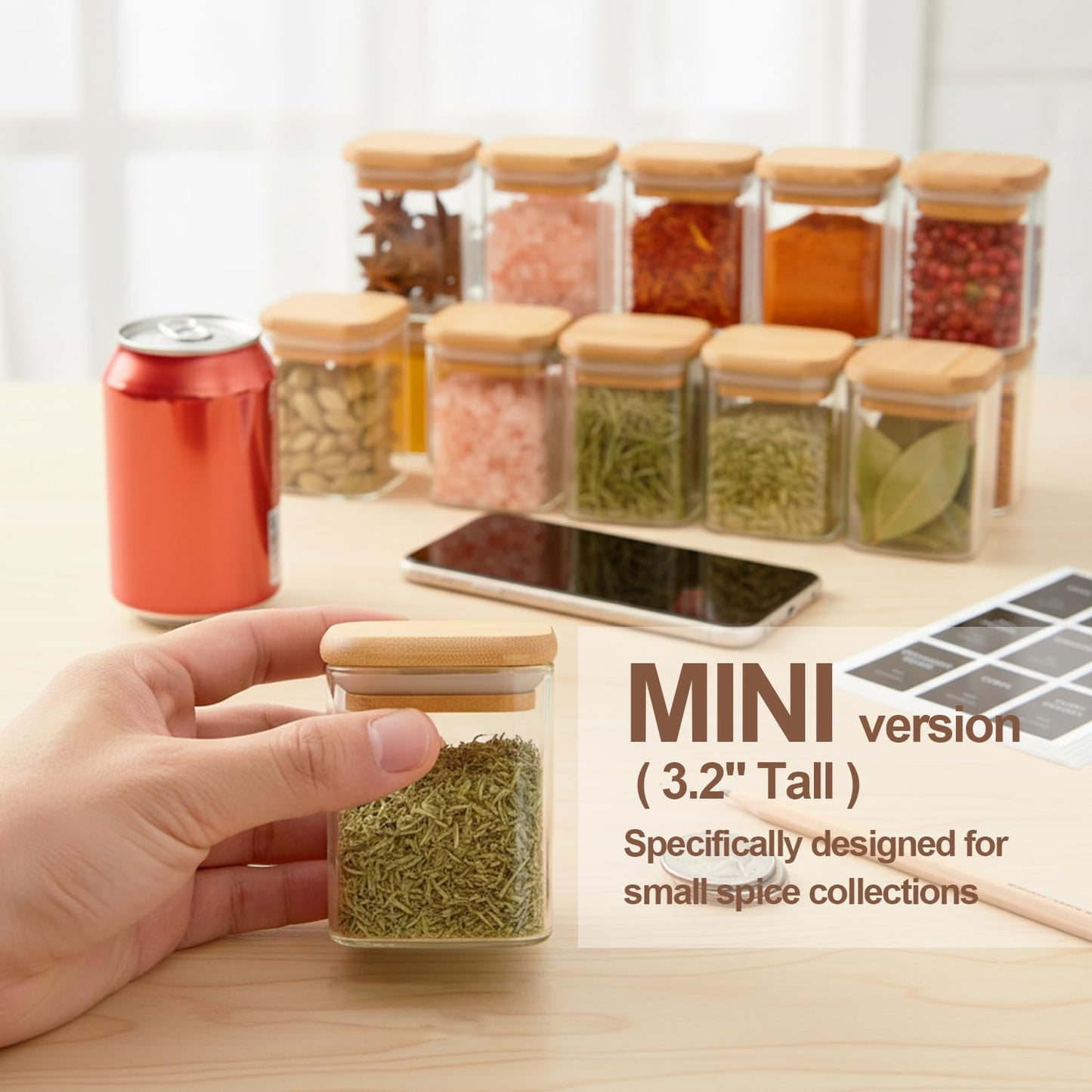 ComSaf 0.6 Qt Glass Food Storage Jars Set of 6, Clear Storage Containers with Airtight Lids, Pantry Organization Jar, Spice Jar, Blooming Tea, Coffee and Sugar Container, Canister Set for Kitchen BST220