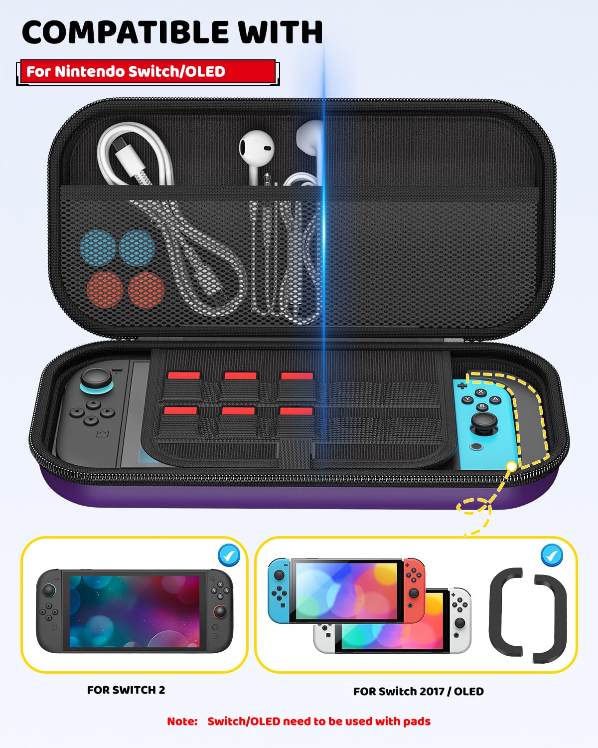 Klipdasse Switch 2 Carry Case for Nintendo Switch 2/1/OLED, Hard Shell with Soft Lining, 10 Game Card Slots, Silicone Handle, for Switch 2 Slim Case 2025 (Blue) WN420
