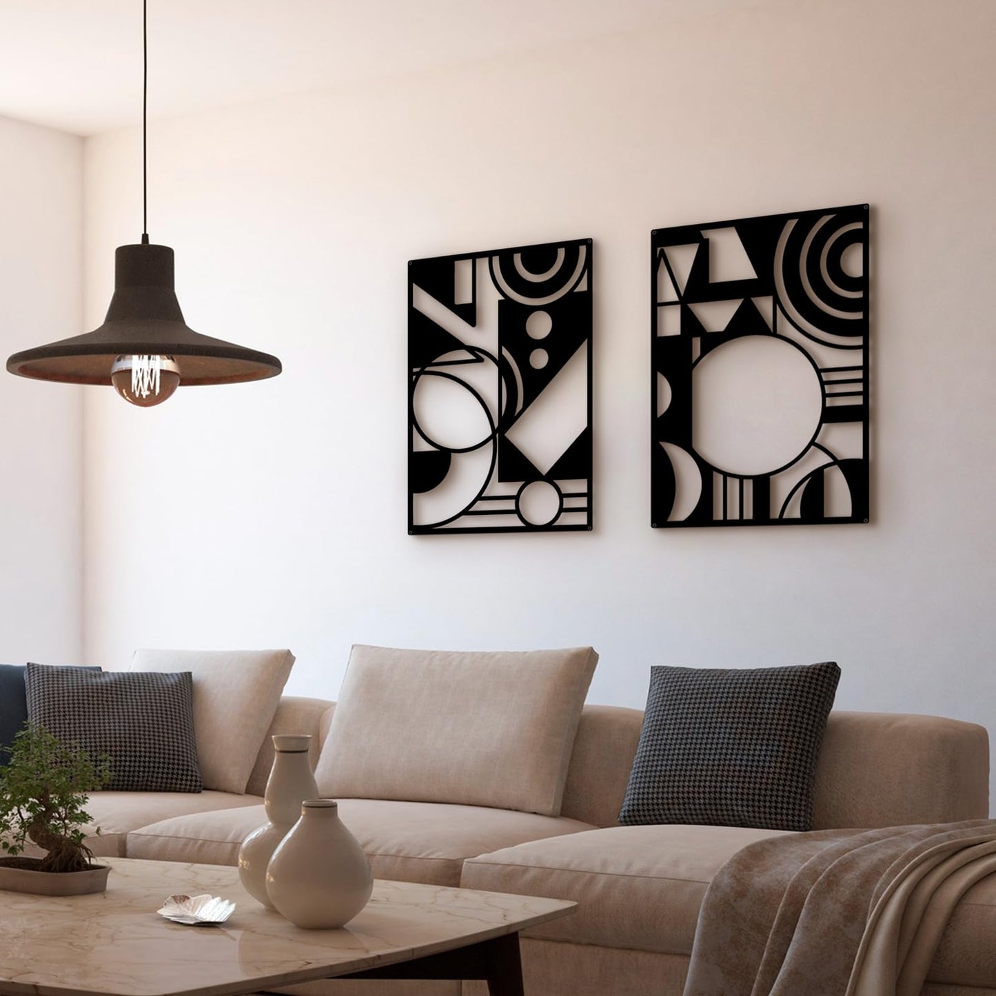 Bakovity Black Abstract Wall Art, Metal Art Wall Decor, Large Geometry Art, Modern 3D Abstract Wall Sculptures for Bedroom Bathroom Living Room (4 Pack, 16 x 11 in) BST220