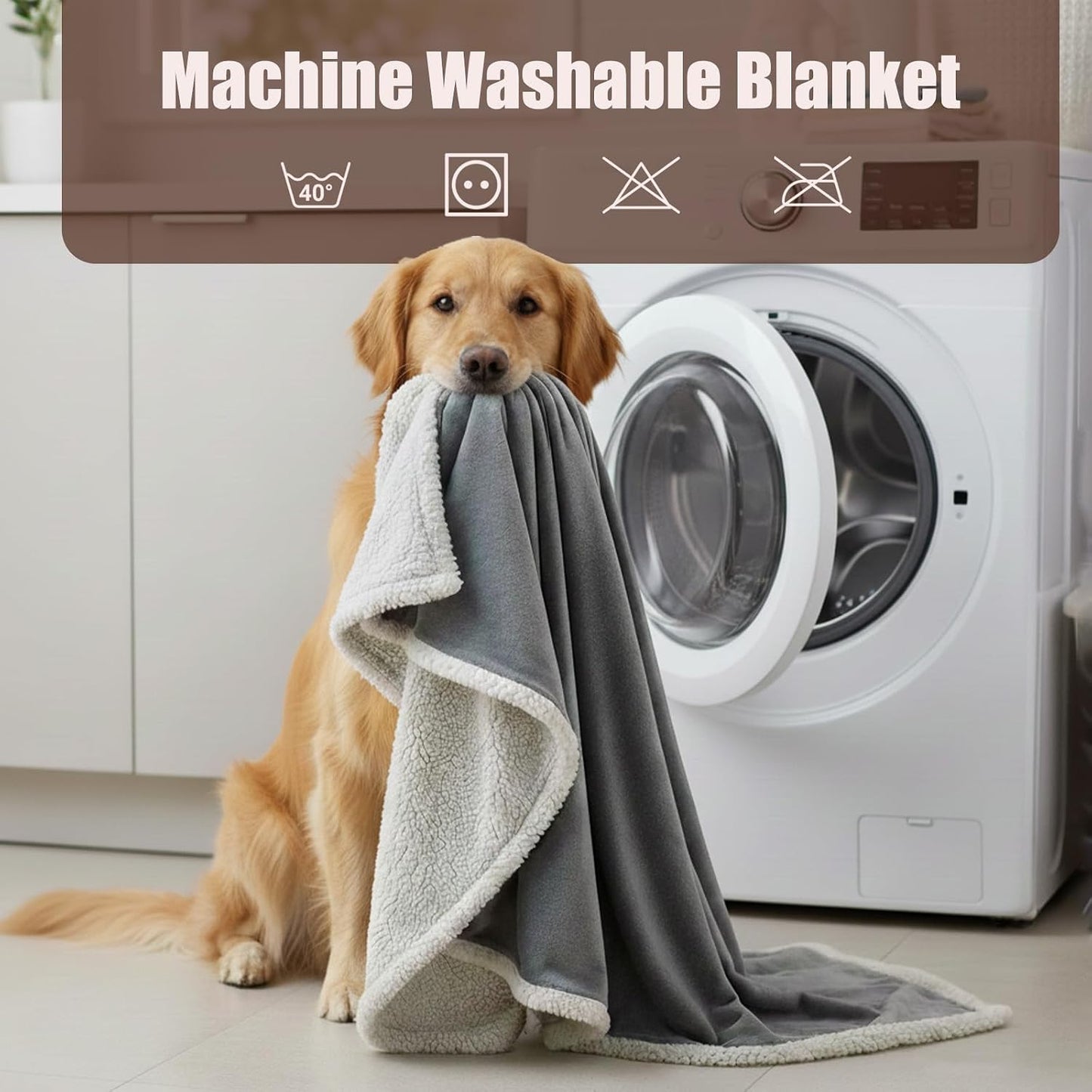 Makigued Waterproof Dog Blanket for Couch & Bed, Reversible Sherpa Fleece Pet Throw with Quiet TPU Barrier, Machine Washable Furniture Protector for Large Dogs & Cats, Twin Size 60x80 Inch, Gray WN420