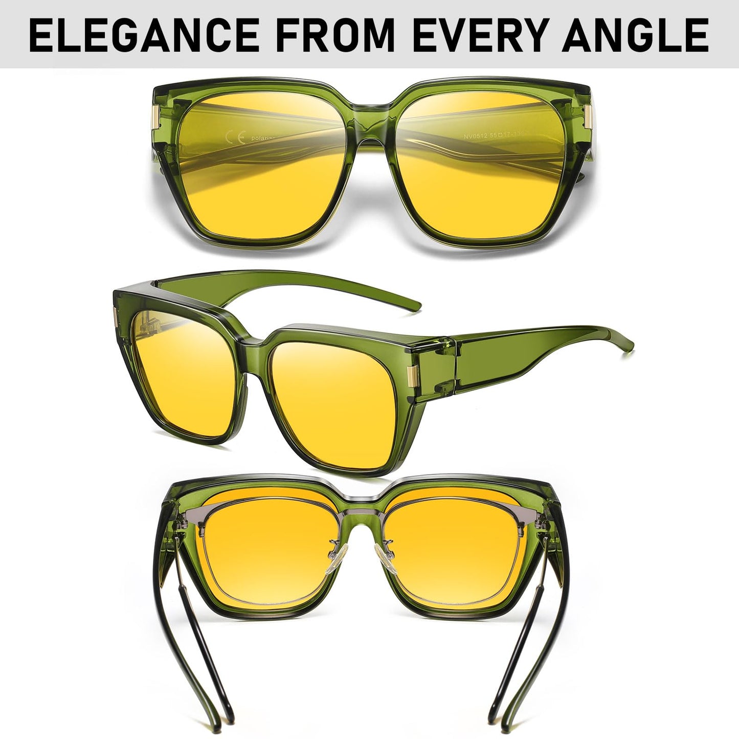 HAOLOTA Night Vision Driving Glasses Fit Over Glasses for Women Men, Anti Glare Polarized Nighttime Yellow Lens WN420