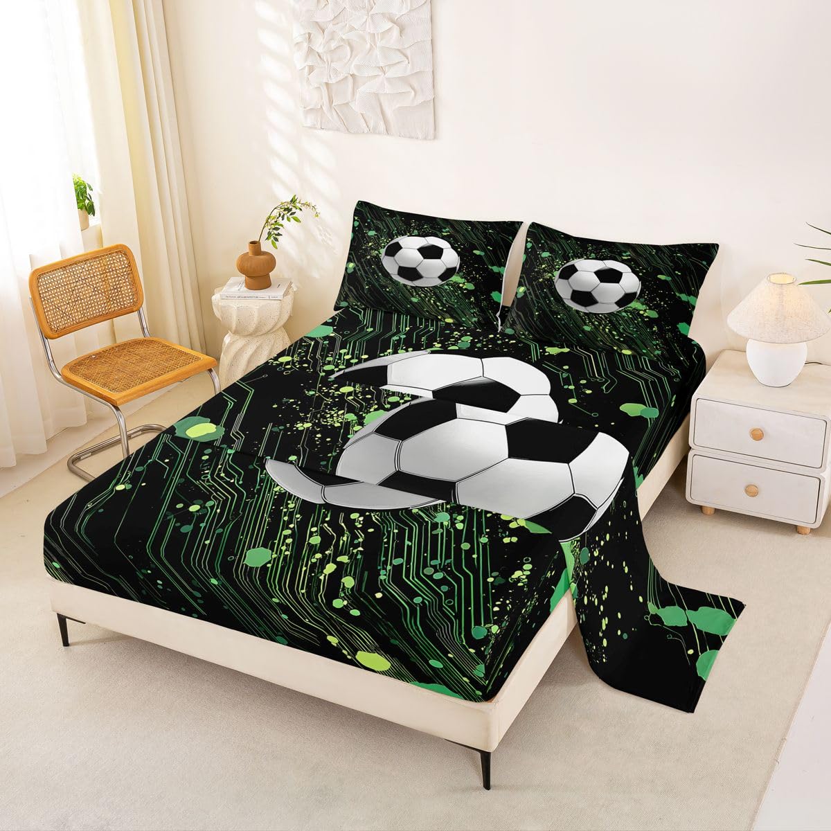 Erosebridal Gridiron Sheet Set Sports Ball Game Sheets Twin for Boys Girls Rugby Competition Game Bed Sheets Set, Football Themed Bedding Set with 1 Pillowcase BST326H